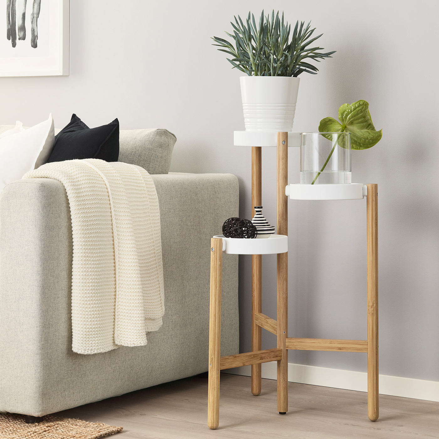 SATSUMAS plant stand bamboo/white - IKEA