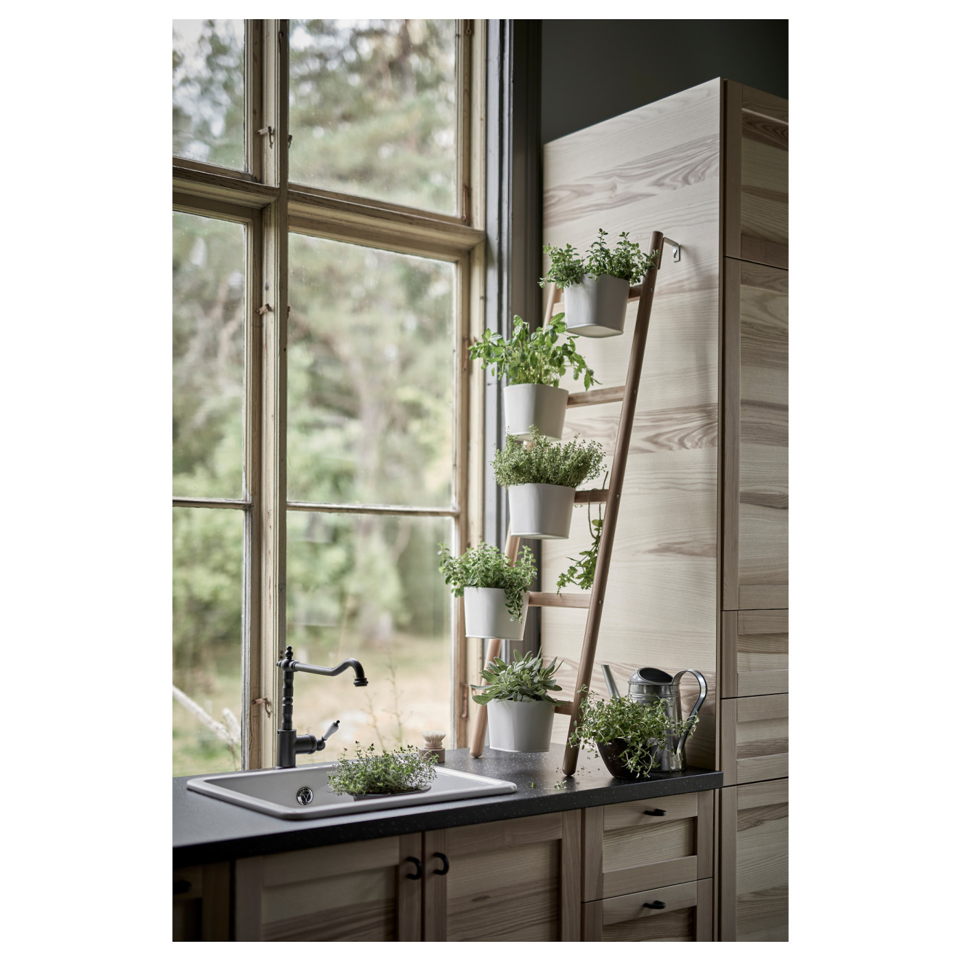 SATSUMAS plant stand with 5 plant pots bamboo/white - IKEA
