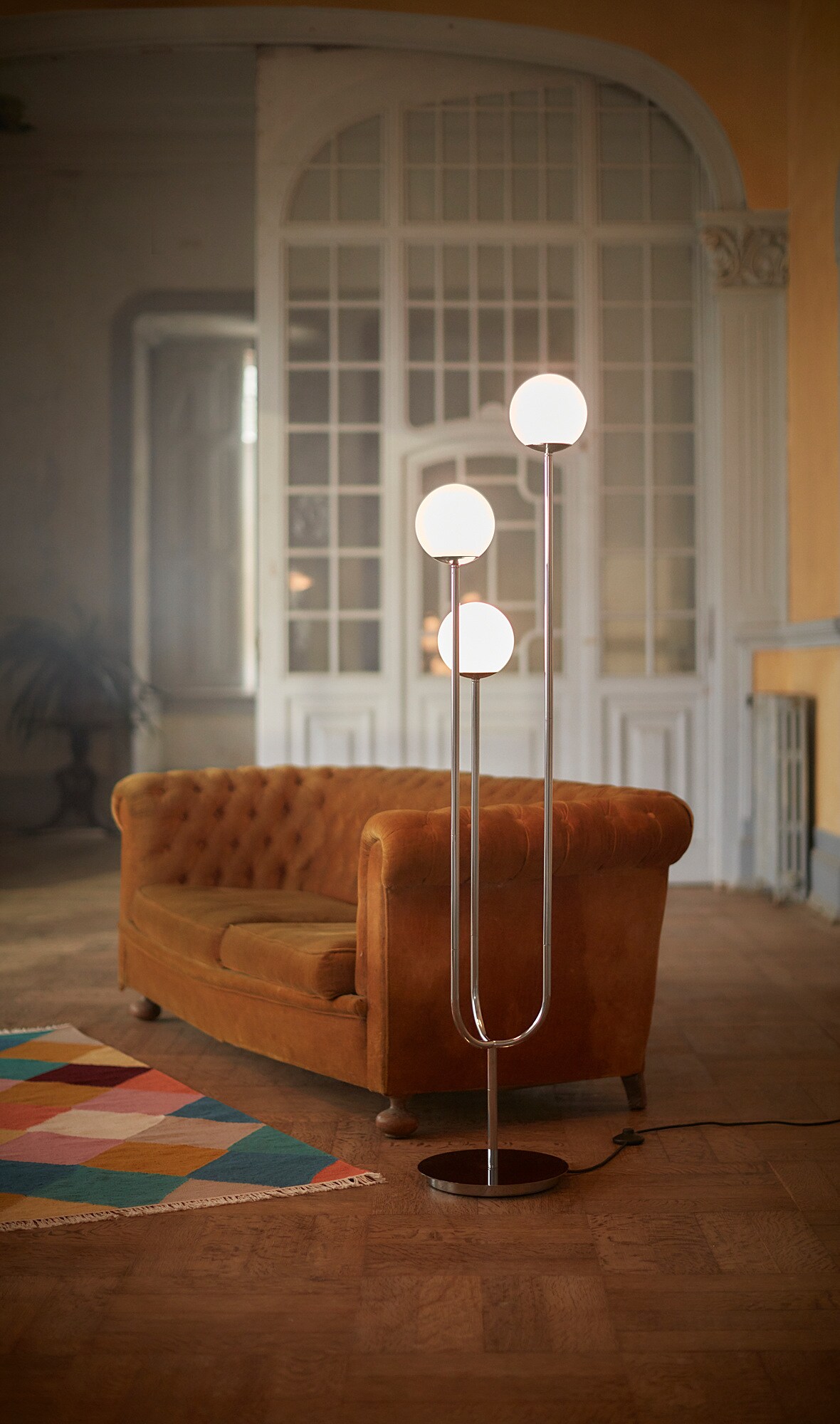 SIMRISHAMN floor lamp chrome-plated/opal white glass - IKEA