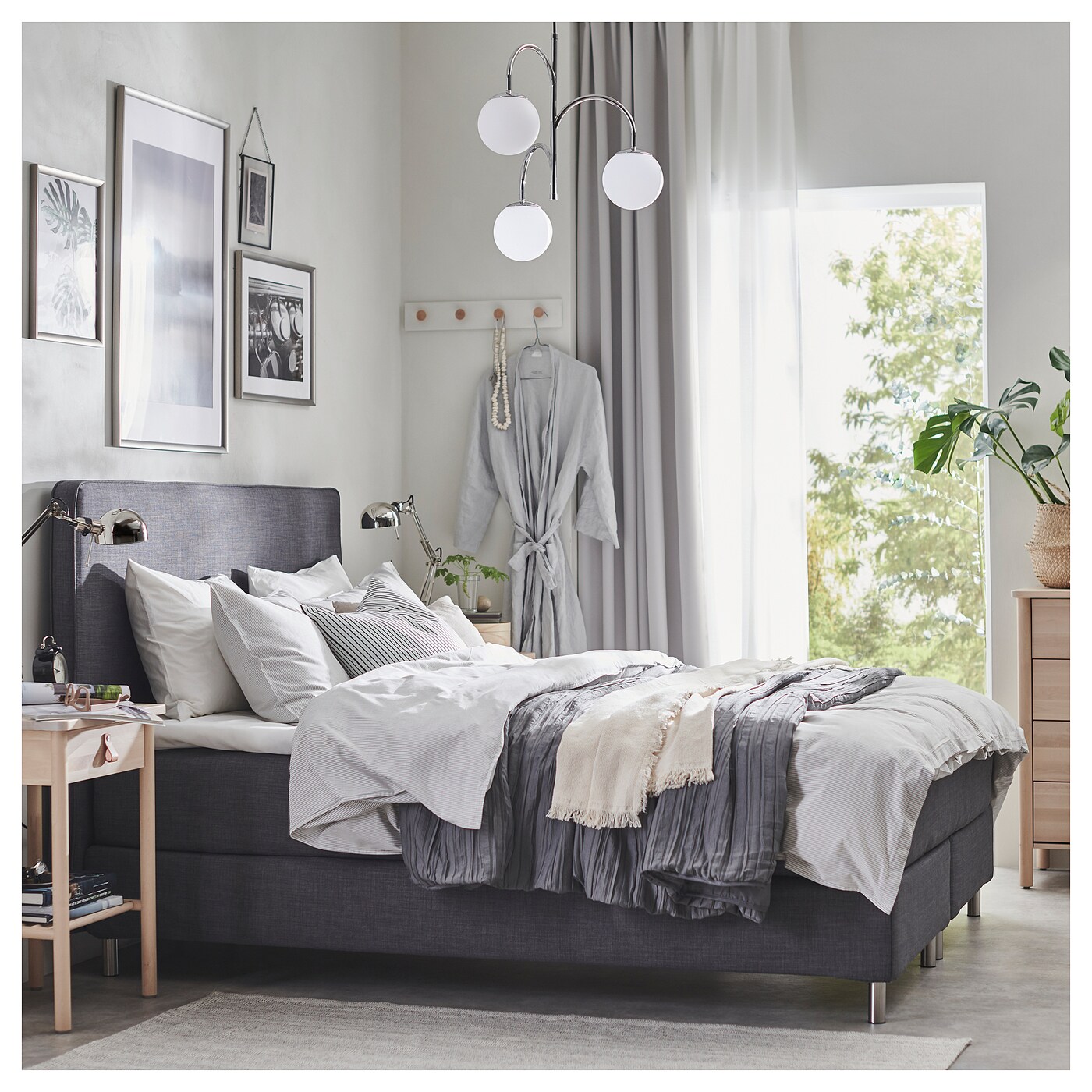 SIMRISHAMN pendant lamp, 3-armed chrome-plated/opal white