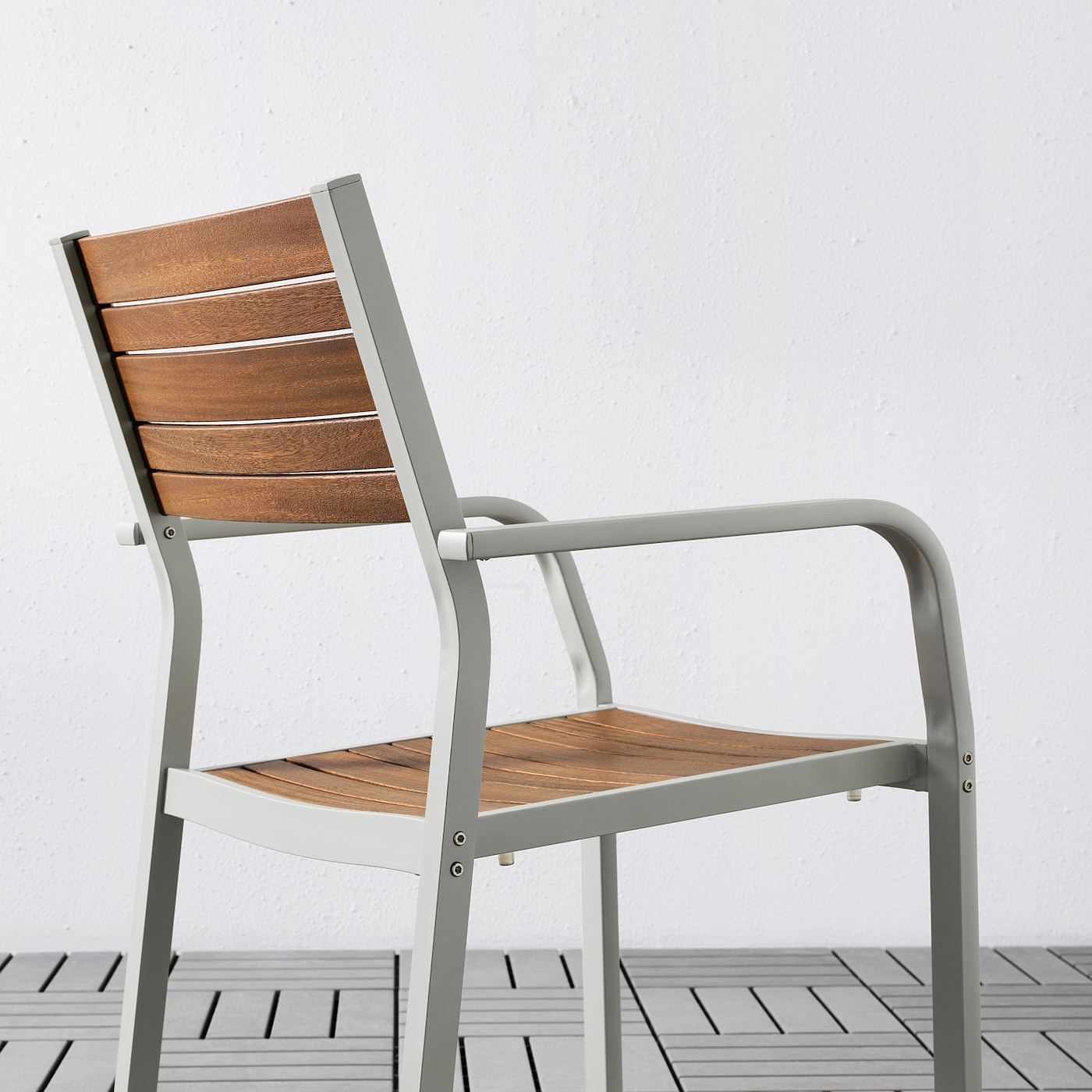 SJÄLLAND chair with armrests, outdoor light grey/light brown - IKEA