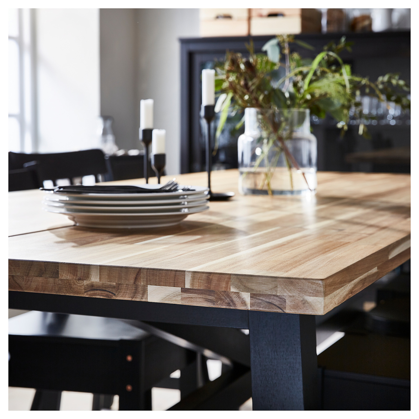 SKOGSTA / BERGMUND table and 6 chairs acacia/Kvillsfors dark blue