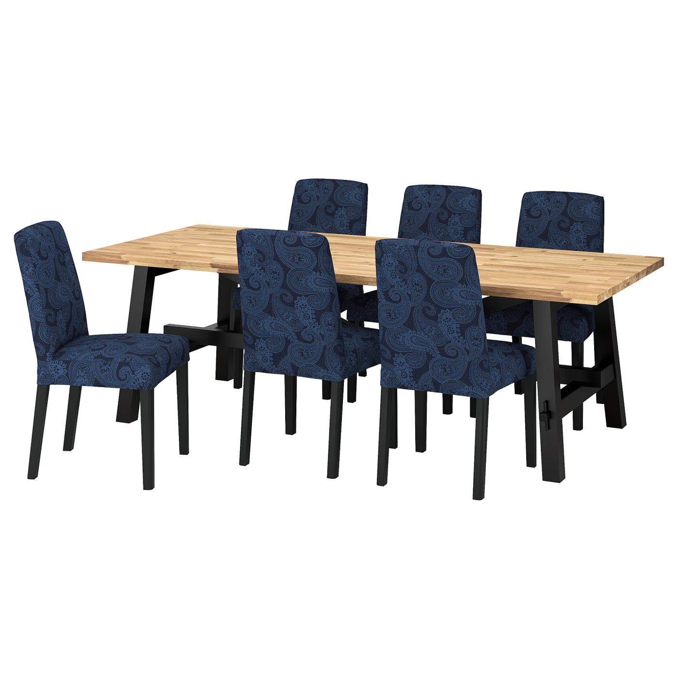 SKOGSTA / BERGMUND table and 6 chairs acacia/Kvillsfors dark blue