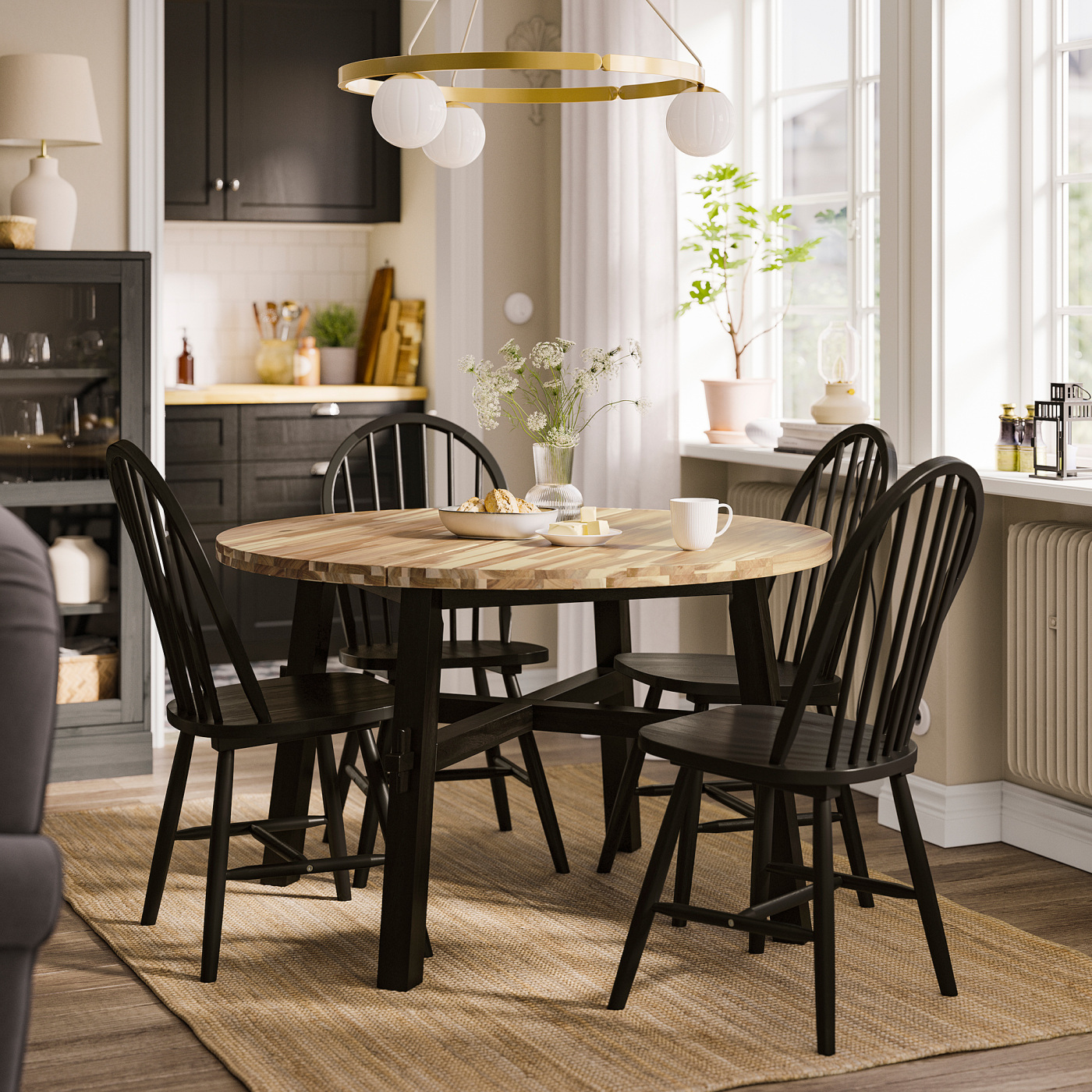 SKOGSTA dining table acacia/black - IKEA