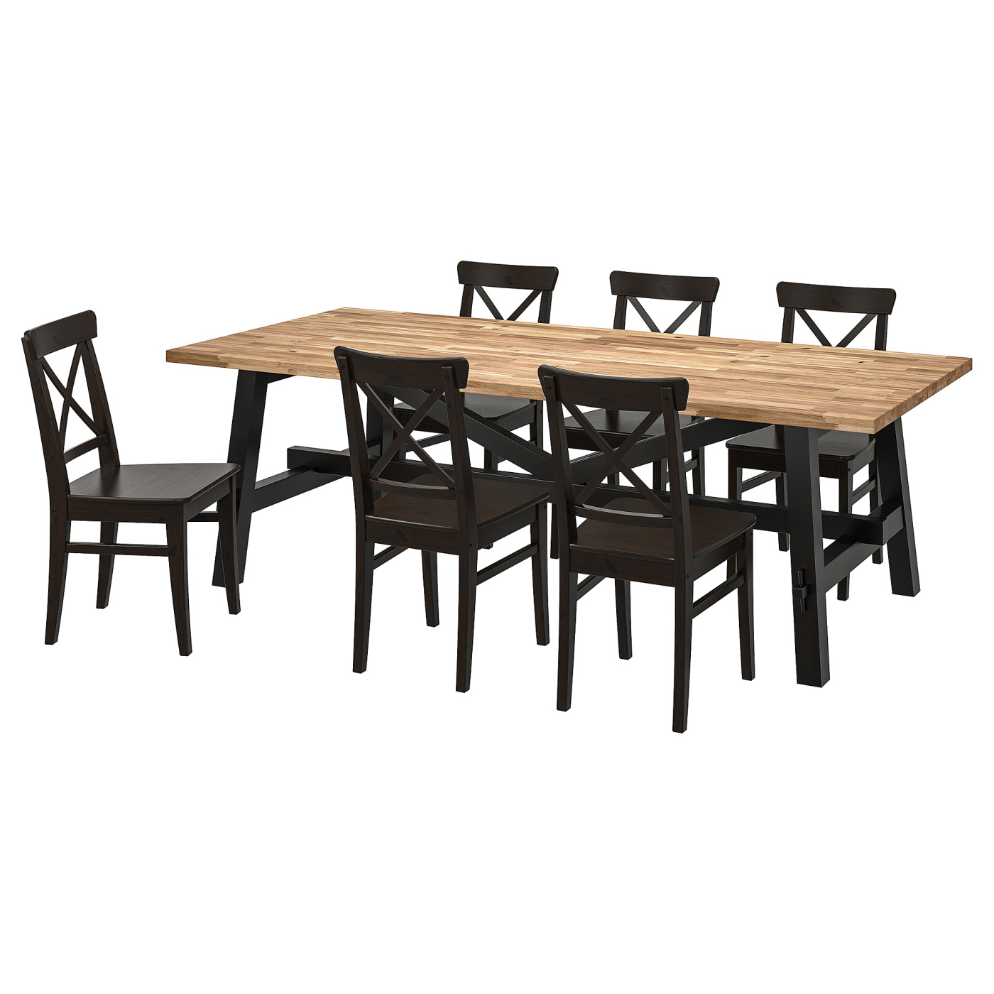 SKOGSTA / INGOLF table and 6 chairs acacia/black - IKEA