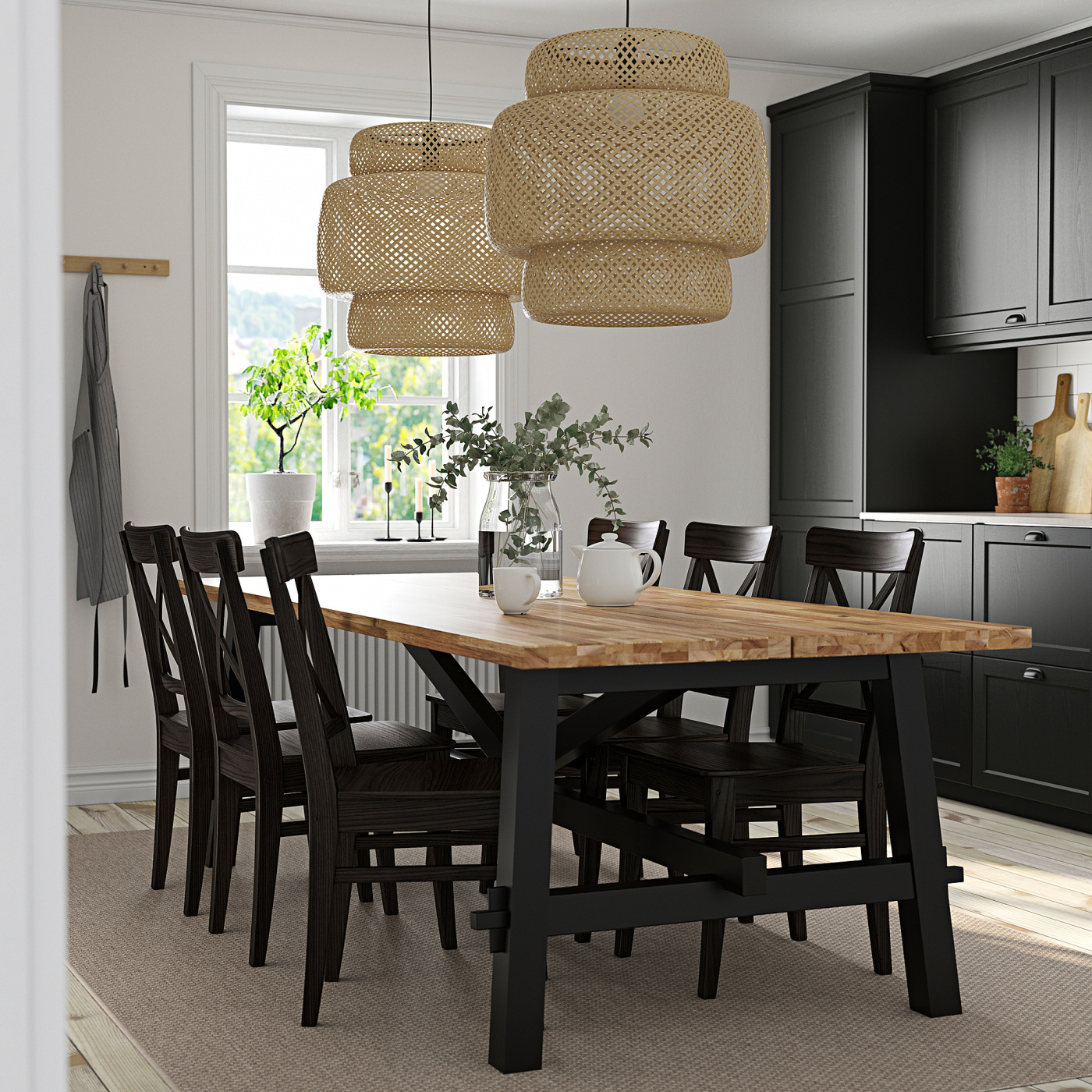 SKOGSTA / INGOLF table and 6 chairs acacia/black - IKEA