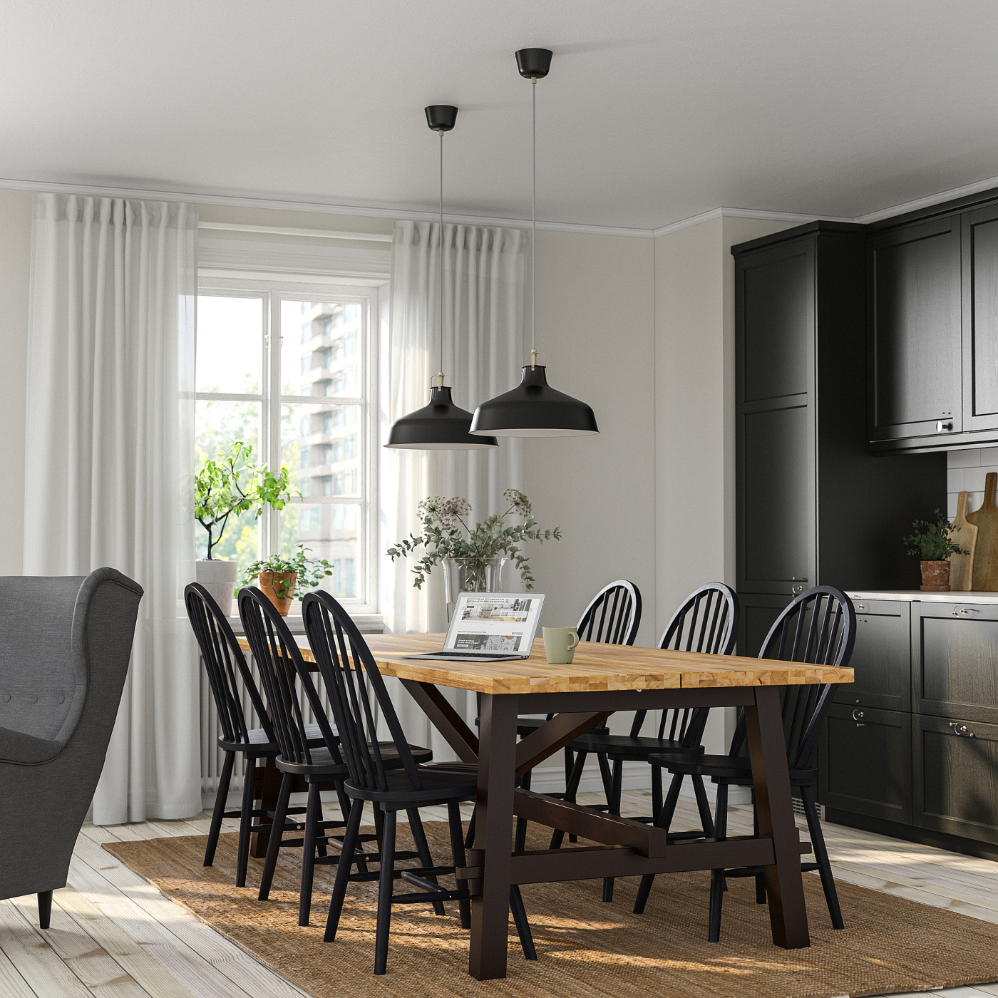 SKOGSTA / SKOGSTA table and 6 chairs acacia/black - IKEA