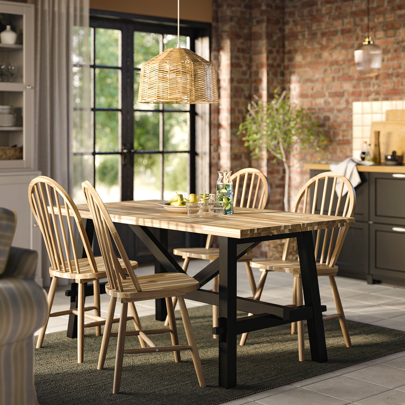 SKOGSTA table and 4 chairs acacia/black/acacia - IKEA