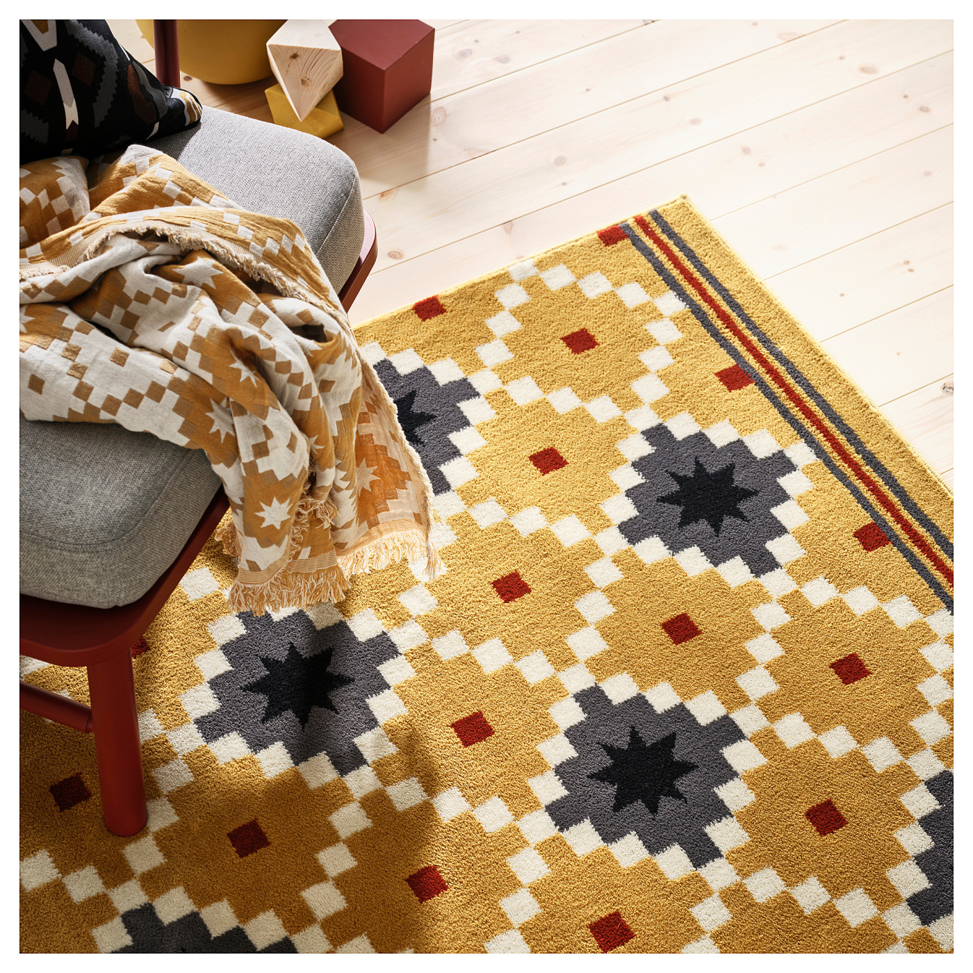 SKOTERLED rug, low pile dark yellow/dark grey - IKEA