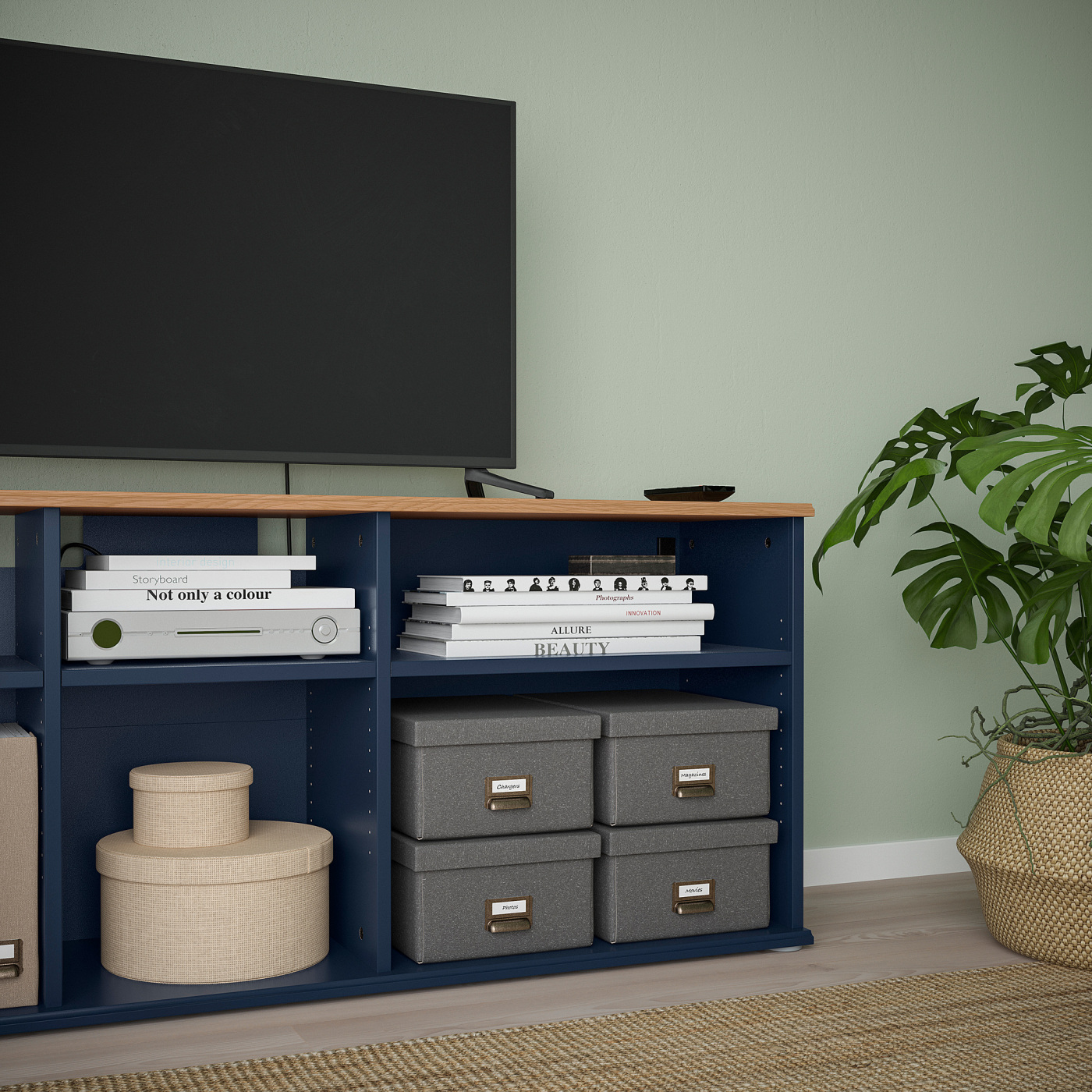 SKRUVBY TV storage combination black-blue - IKEA