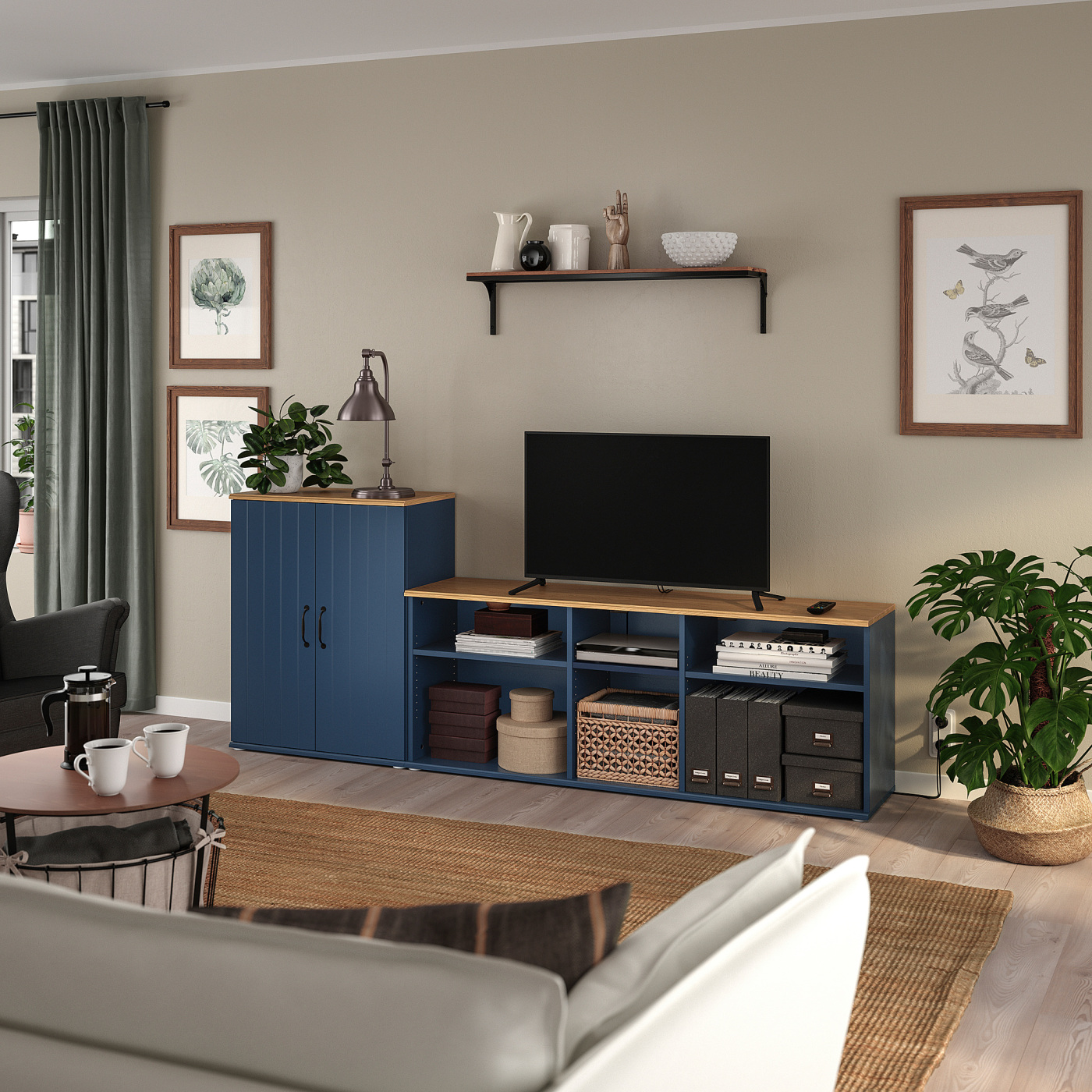 SKRUVBY TV storage combination black-blue - IKEA