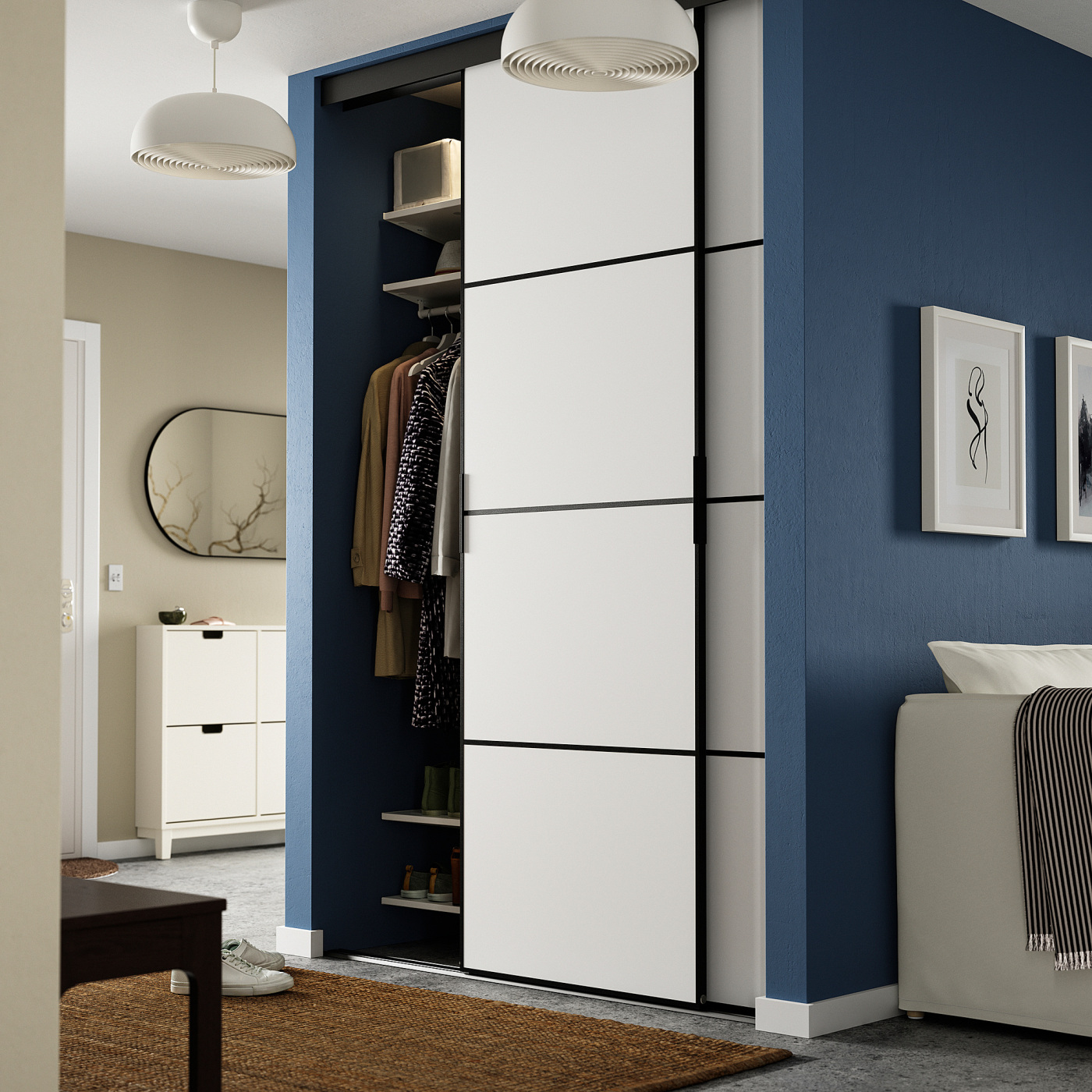 SKYTTA / MEHAMN sliding door combination black/double sided white