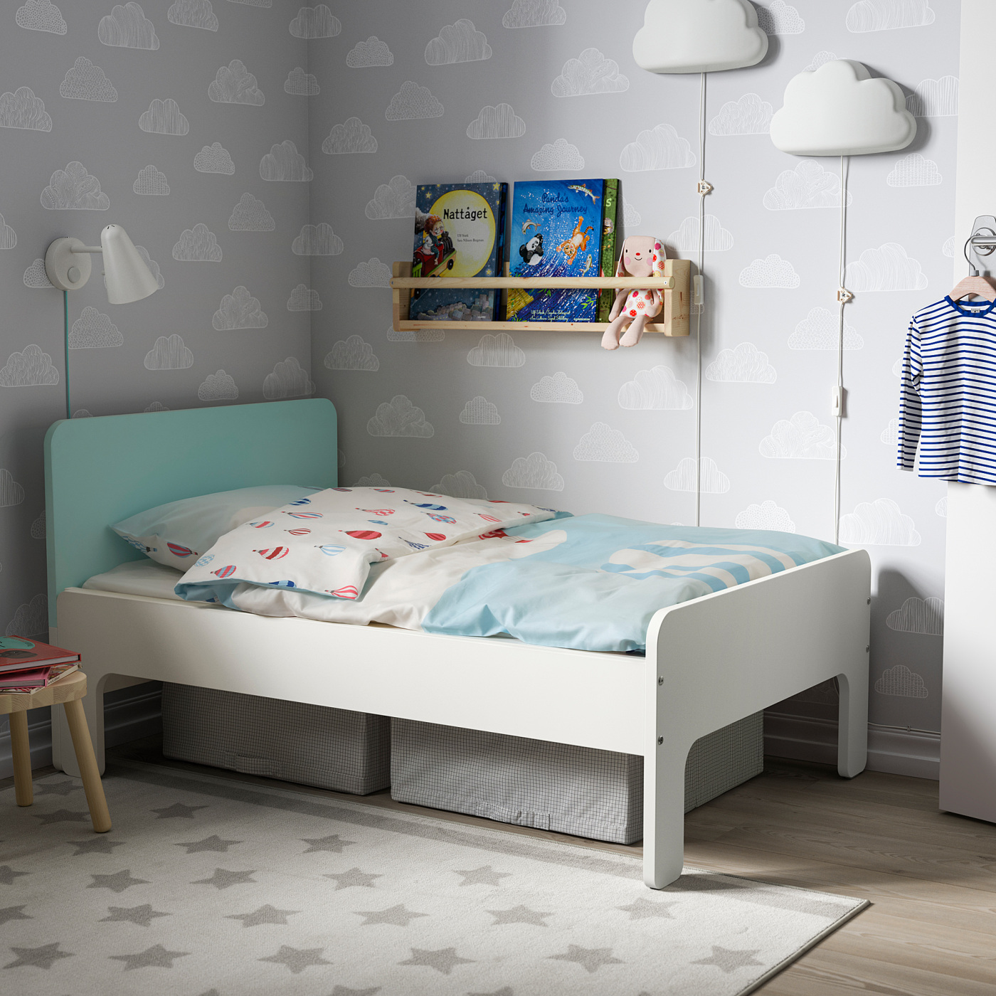 SLÄKT ext bed frame with slatted bed base white/pale turquoise - IKEA SLÄKT ext bed frame with slatted bed base white/pale turquoise - IKEA