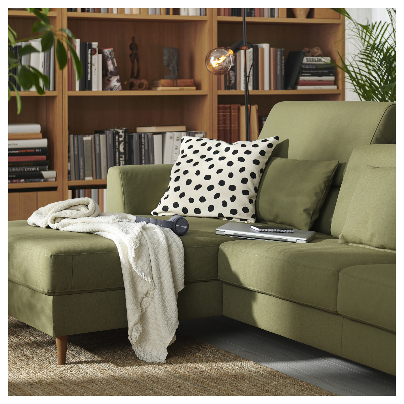 SLATORP 3-seat sofa with chaise longue Vissle yellow-green - IKEA