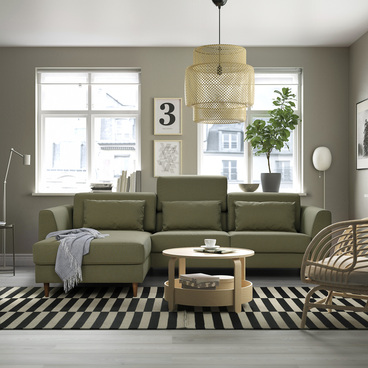 SLATORP 3-seat sofa with chaise longue Vissle yellow-green - IKEA