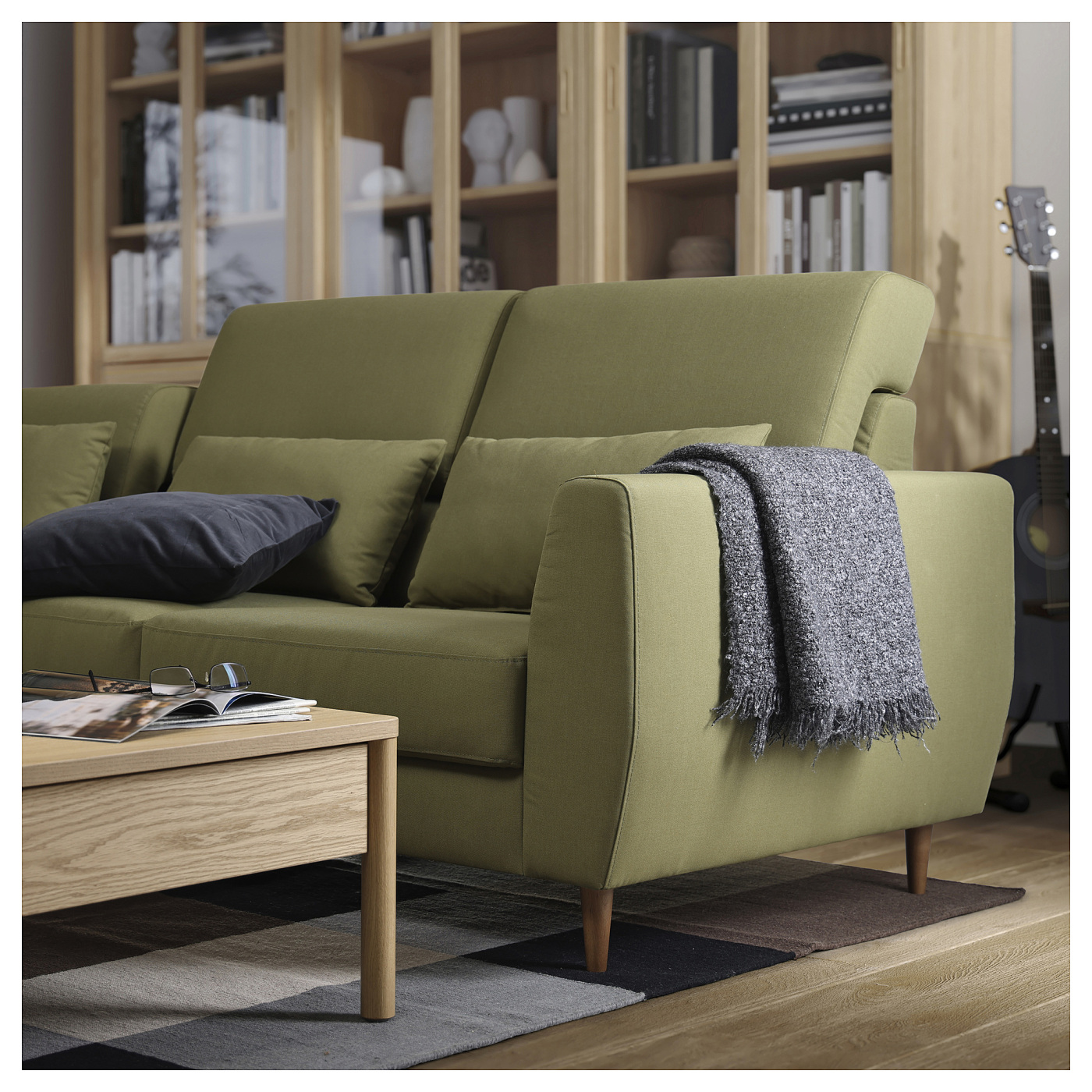 SLATORP 4-seat sofa with chaise longue Vissle yellow-green - IKEA
