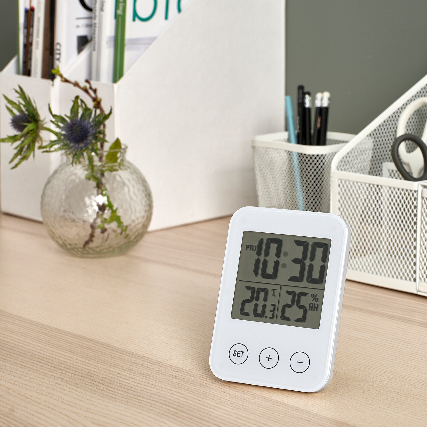 SLÅTTIS clock with hygro-/thermometer white - IKEA