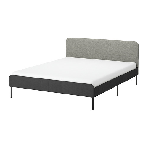 IKEAのSLATTUMベッド 160x200 SLATTUM upholstered bed frame Vissle dark grey - IKEA