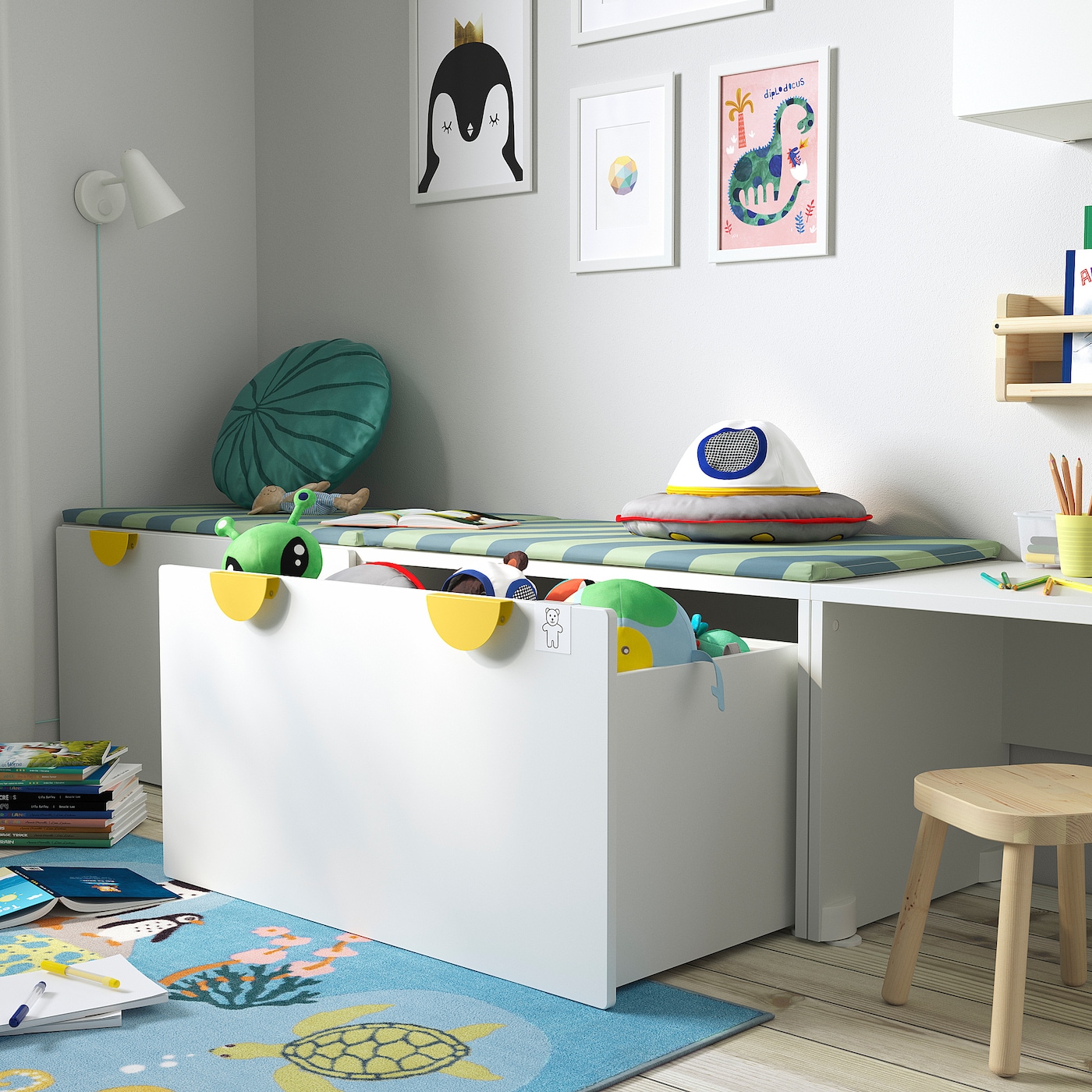 SMÅSTAD bench with toy storage white/blue - IKEA