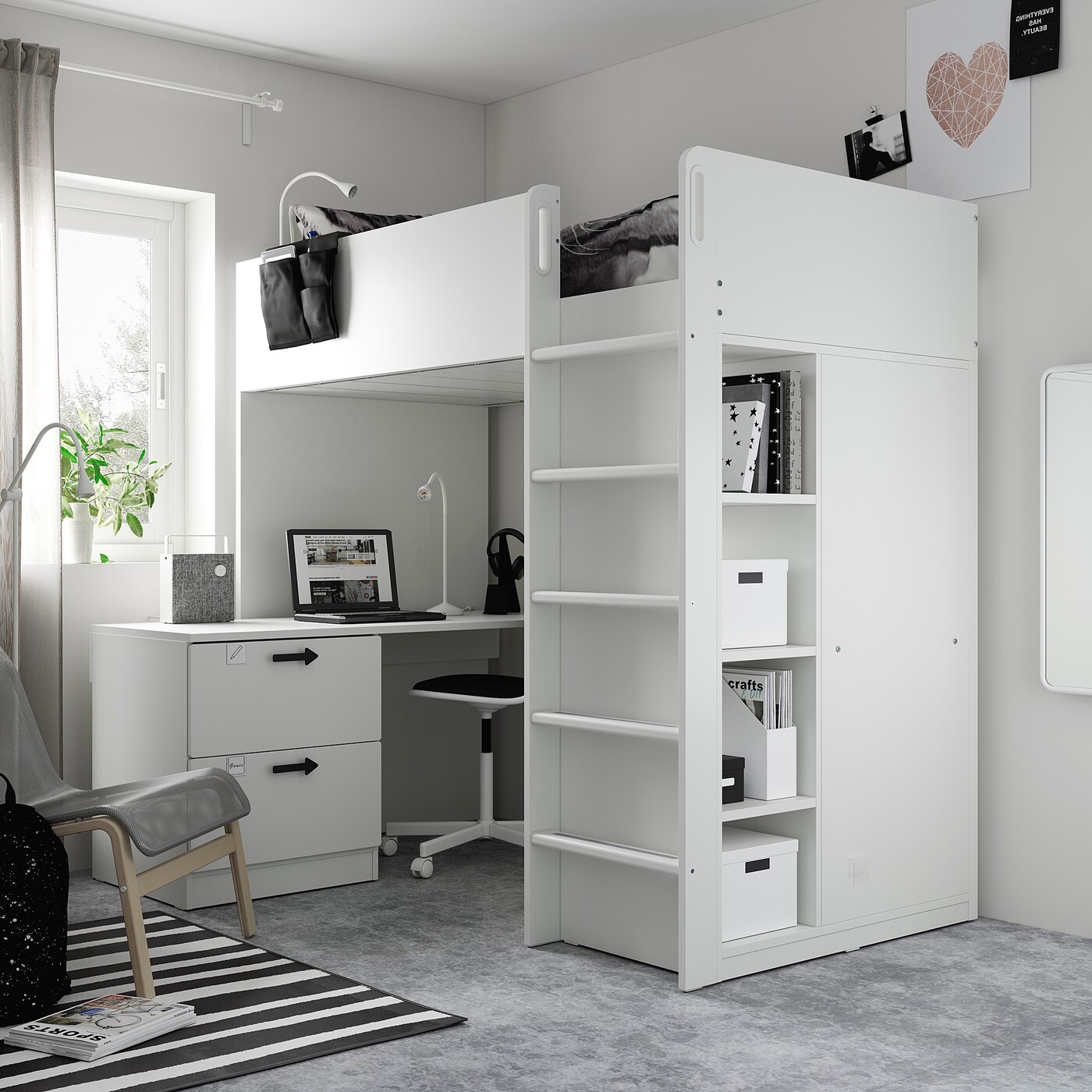 SMÅSTAD loft bed white green/with desk with 3 drawers - IKEA SMÅSTAD loft bed white green/with desk with 3 drawers - IKEA