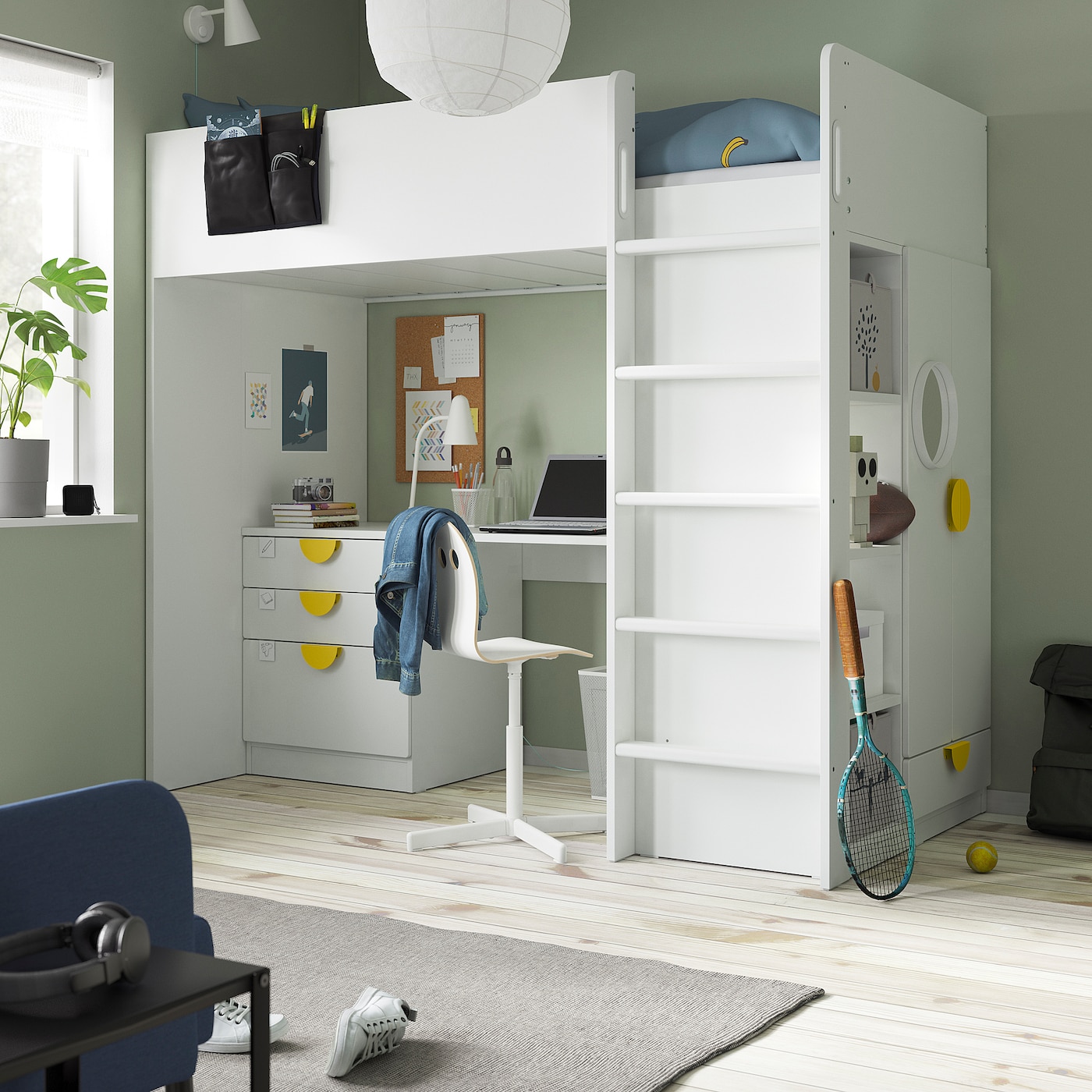 SMÅSTAD loft bed white white/with desk with 2 shelves - IKEA