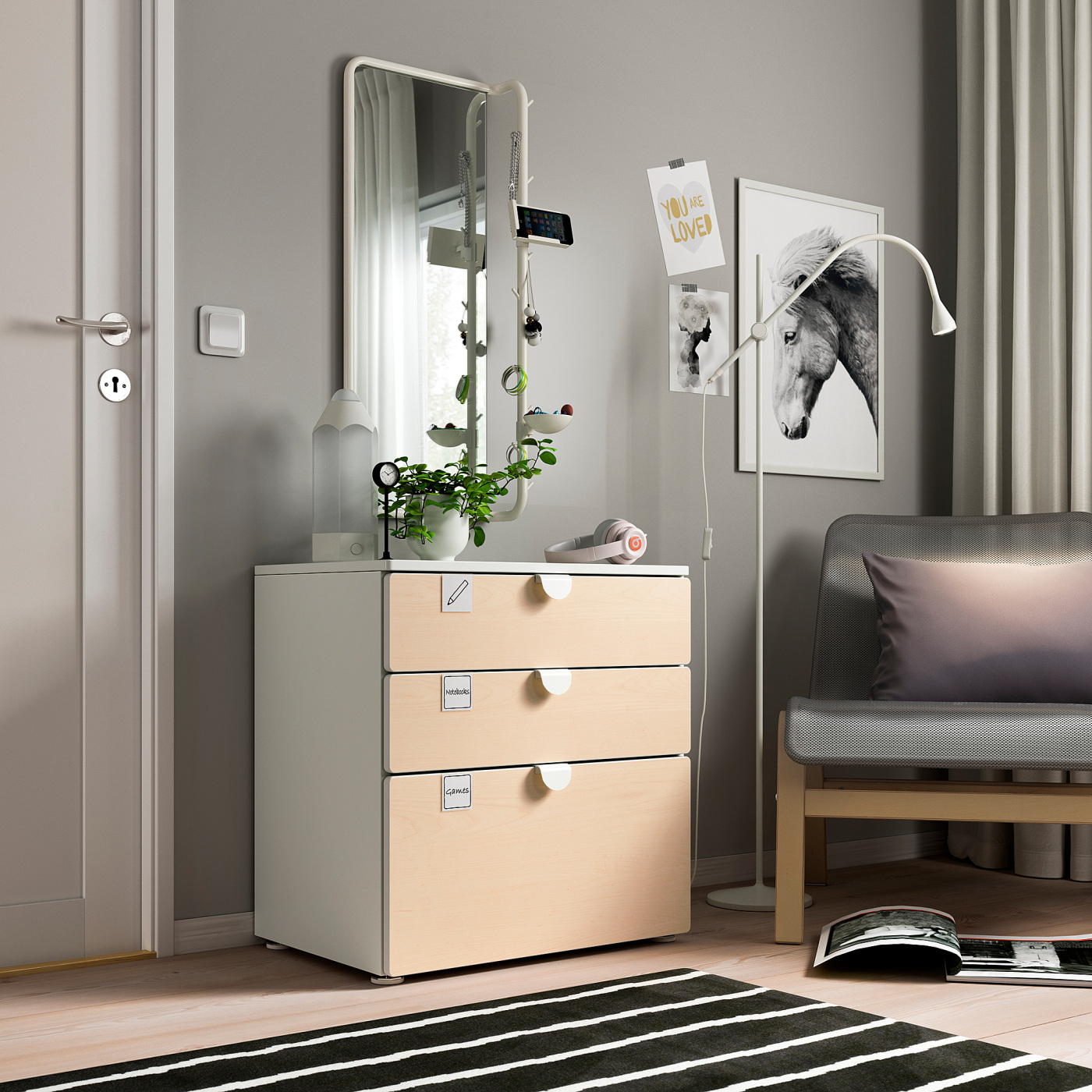SMÅSTAD / PLATSA chest of 3 drawers white/birch - IKEA