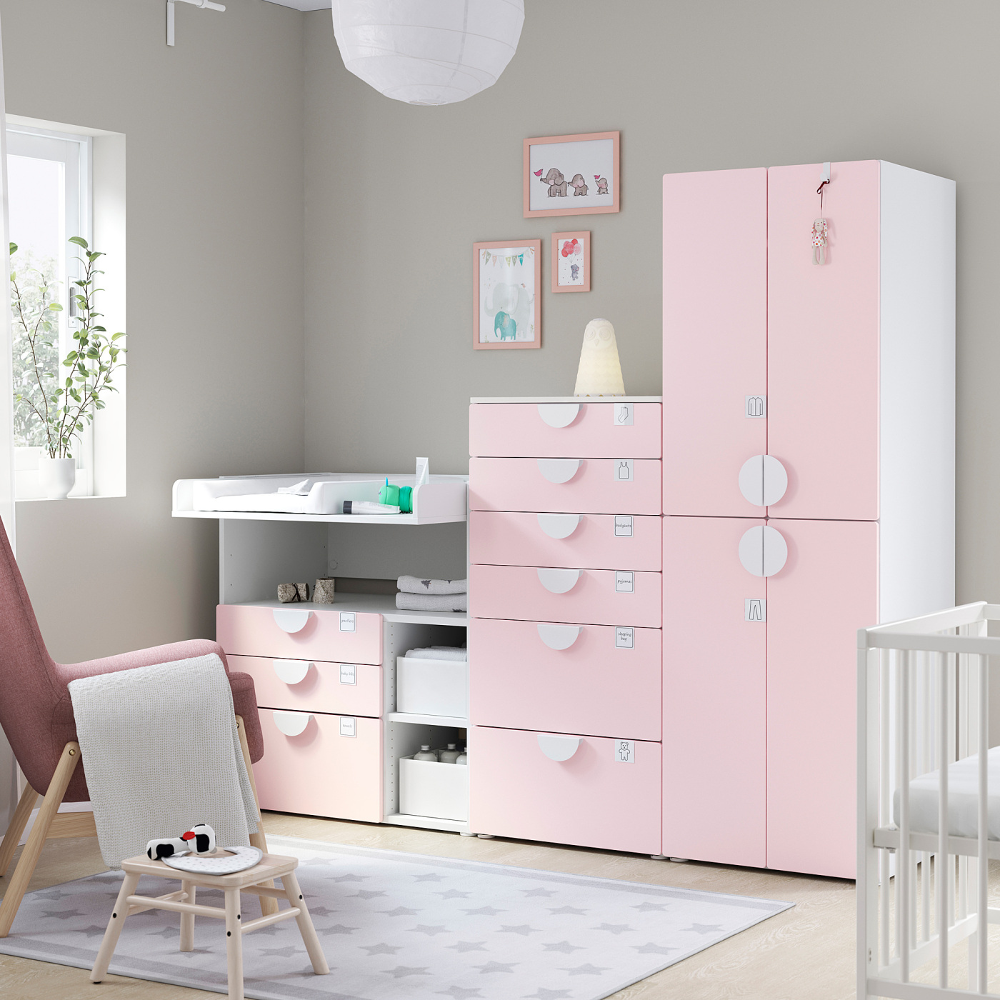 0320-019 ★リユースのサカイ春日部店★IKEA　チェスト　ピンク/ホワイト SMÅSTAD / PLATSA wardrobe white lilac/with 2 clothes rails - IKEA