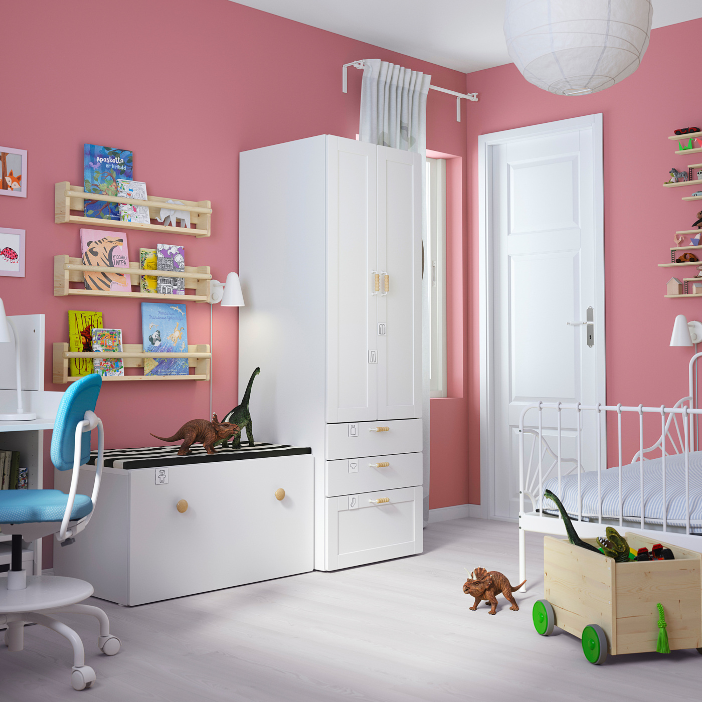 SMÅSTAD / PLATSA storage combination white with frame/with bench
