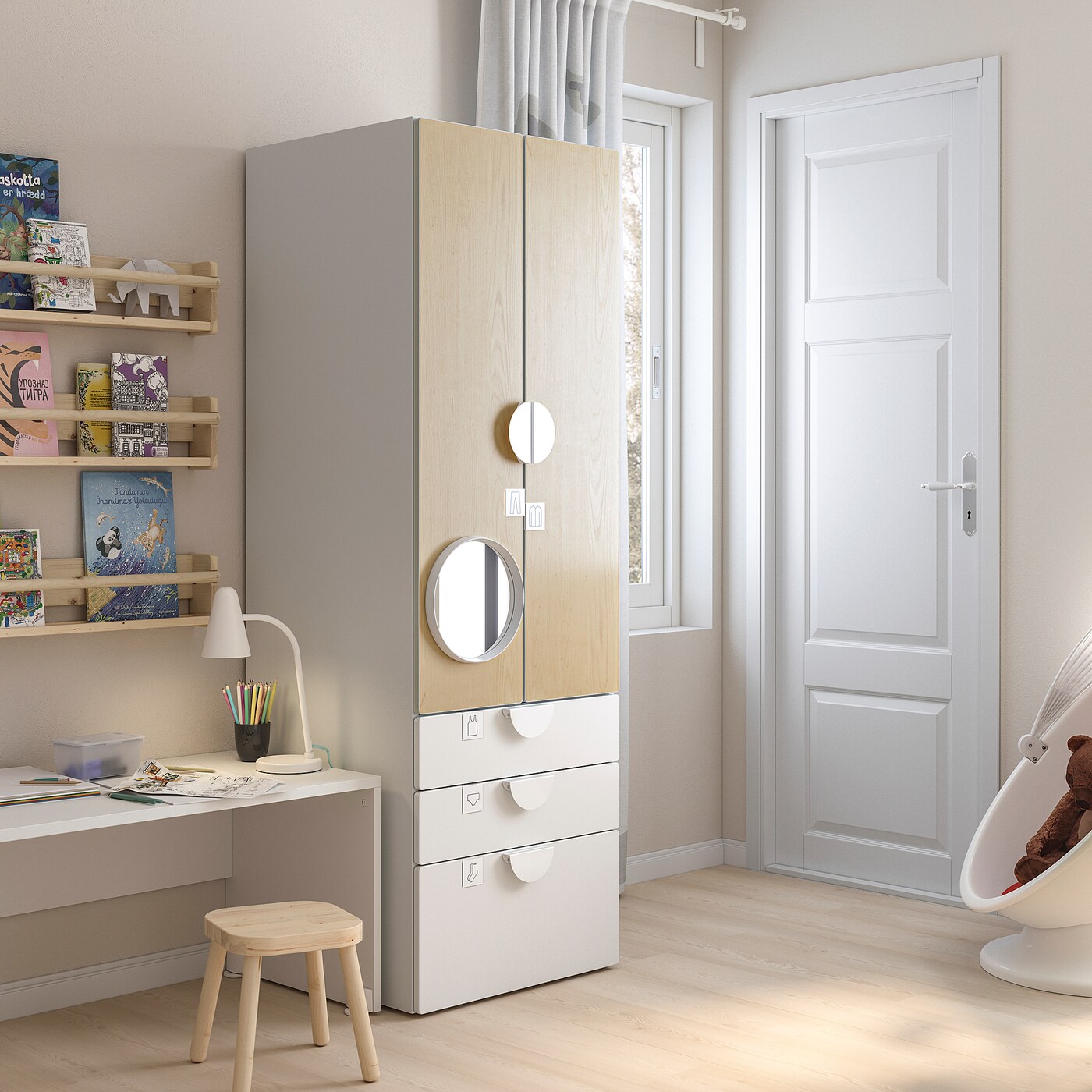 SMÅSTAD / PLATSA wardrobe white/birch with 3 drawers - IKEA