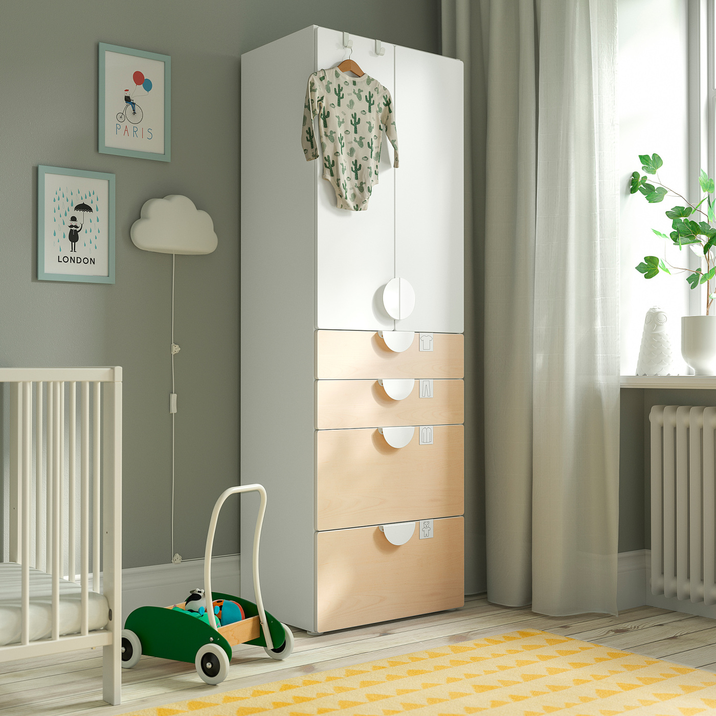 SMÅSTAD / PLATSA wardrobe white/birch with 4 drawers - IKEA