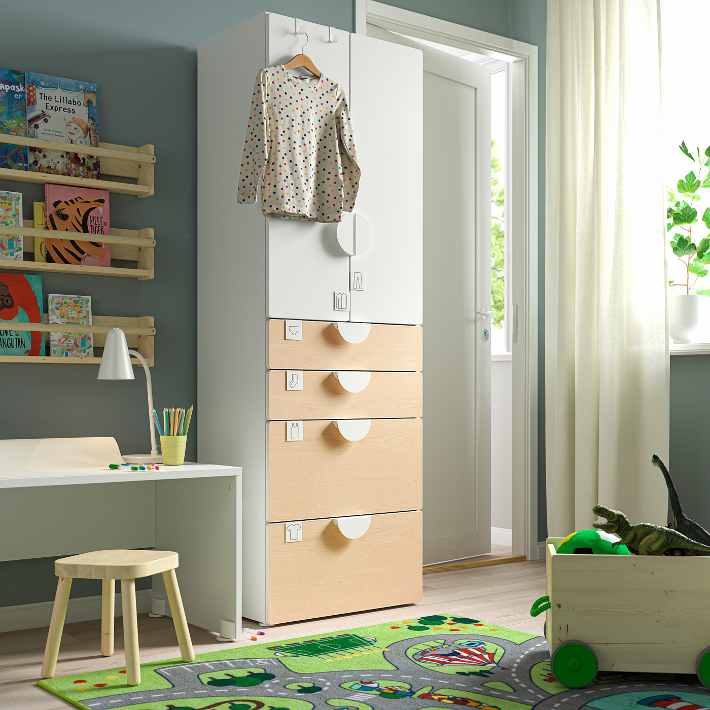 SMÅSTAD / PLATSA wardrobe white/birch with 4 drawers - IKEA