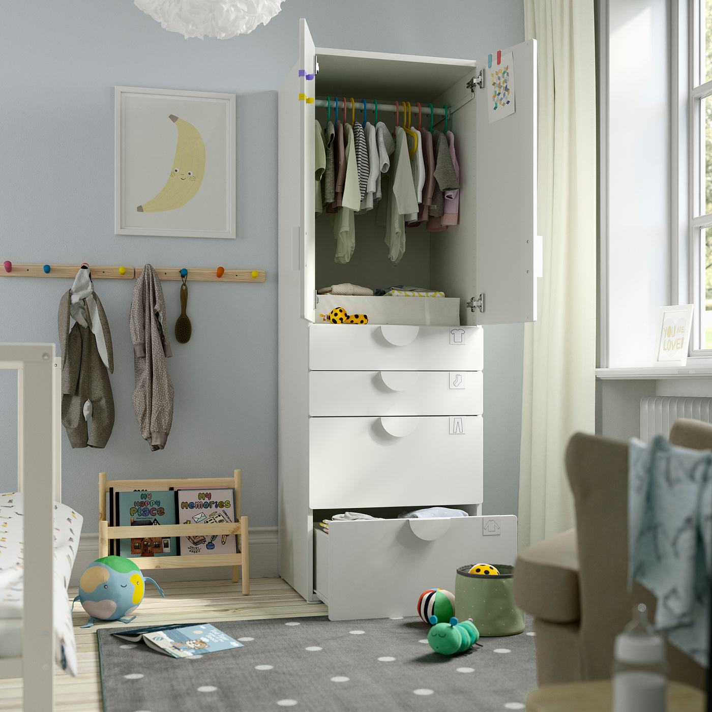 SMÅSTAD / PLATSA wardrobe white/birch with 4 drawers - IKEA