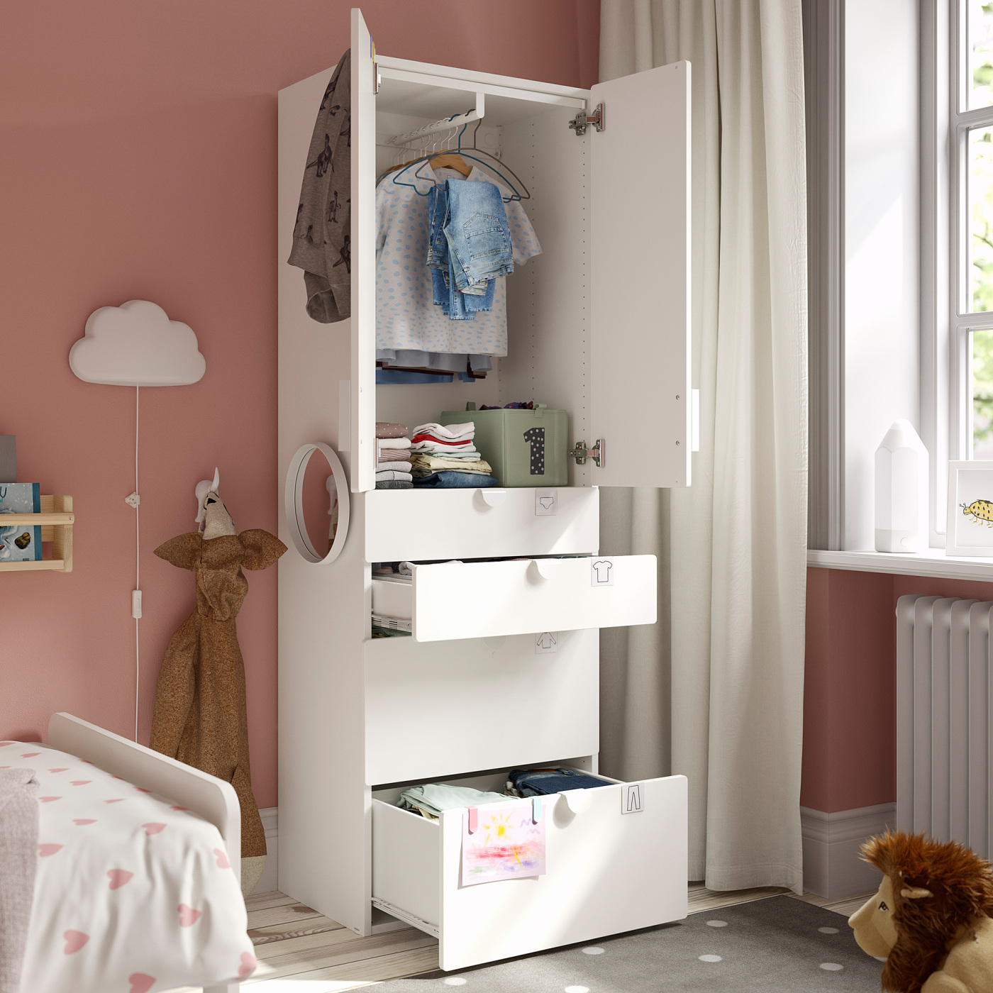 SMÅSTAD / PLATSA wardrobe white/birch with 4 drawers - IKEA