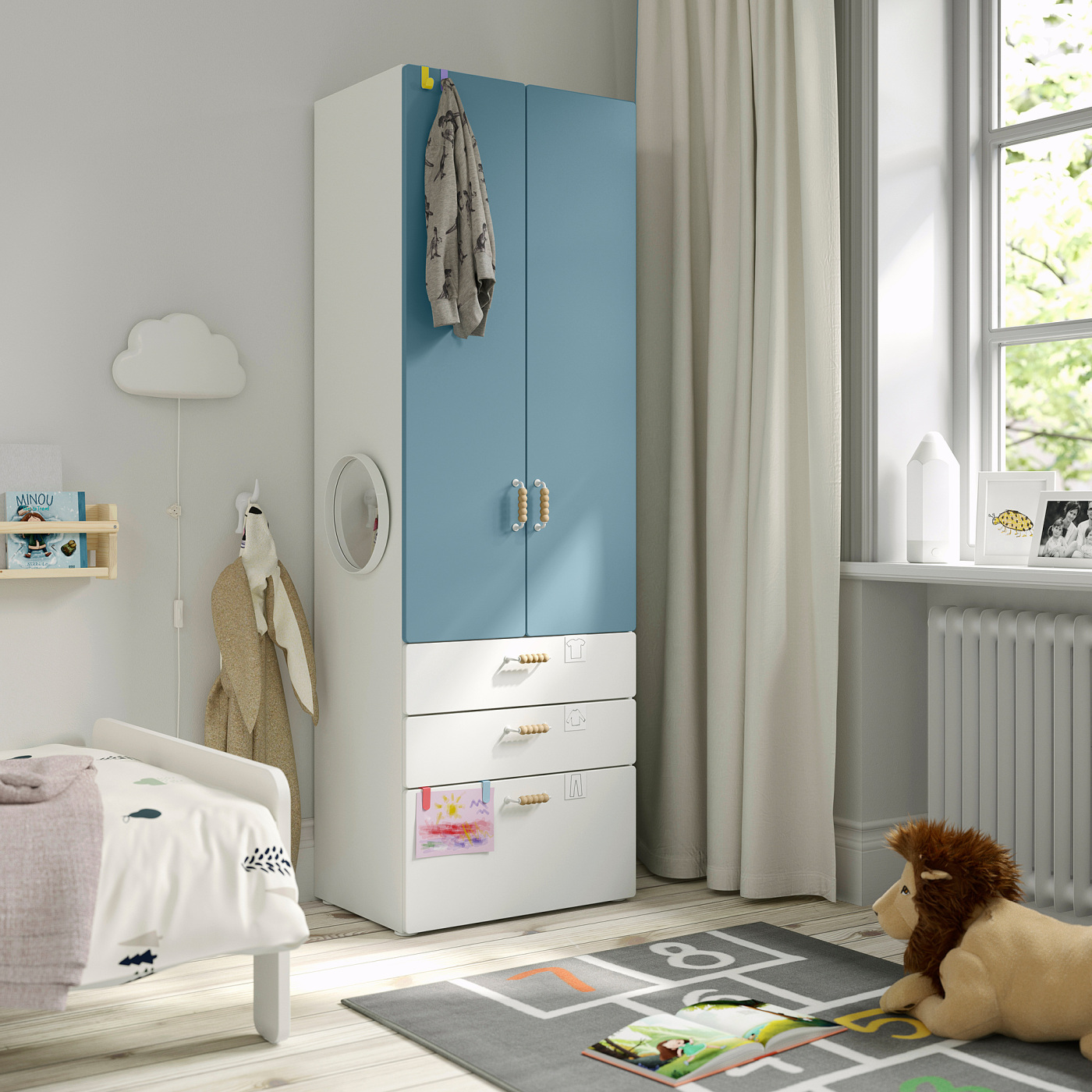 SMÅSTAD / PLATSA wardrobe white blue/with 3 drawers - IKEA