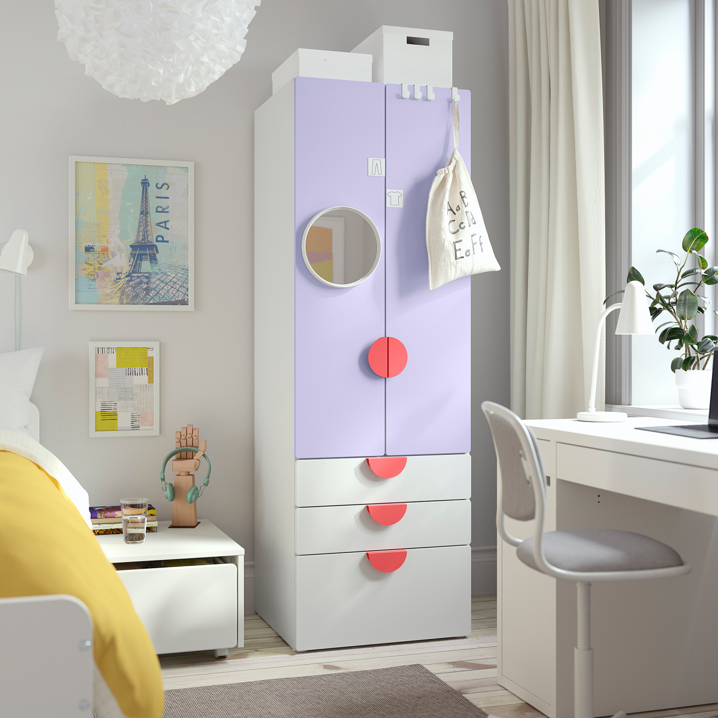 SMÅSTAD / PLATSA wardrobe white lilac/with 3 drawers - IKEA