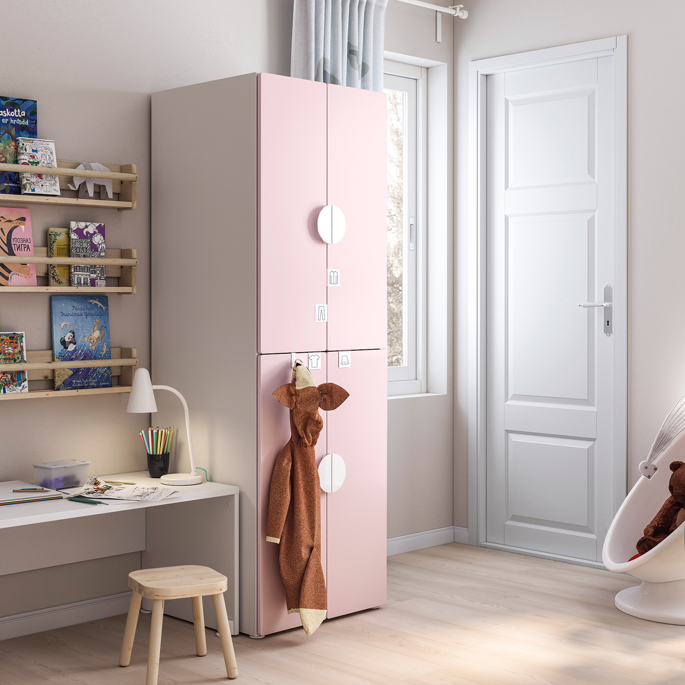 SMÅSTAD / PLATSA wardrobe white pale pink/with 2 clothes rails - IKEA