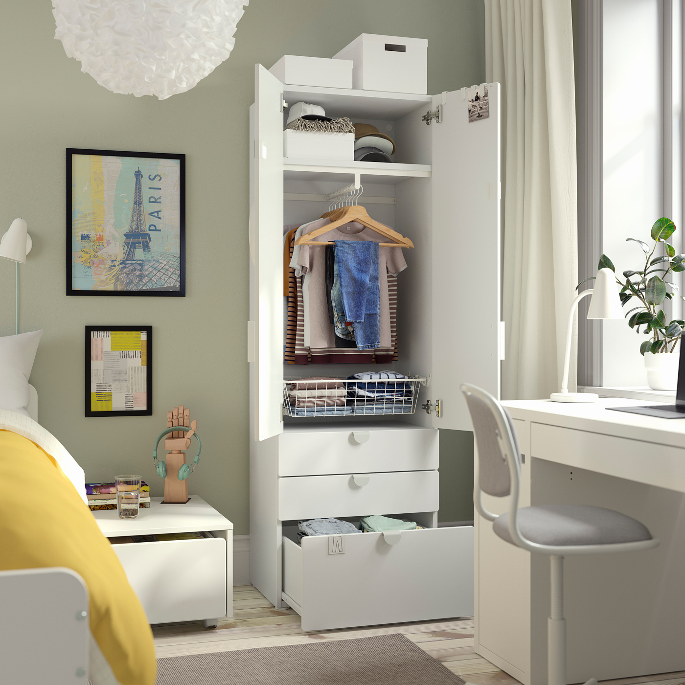 SMÅSTAD / PLATSA wardrobe white pale pink/with 3 drawers - IKEA