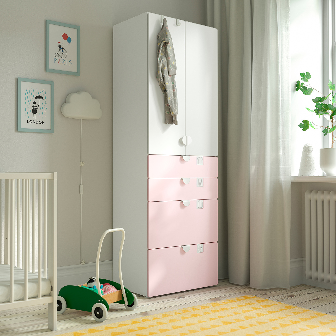 SMÅSTAD / PLATSA wardrobe white pale pink/with 4 drawers - IKEA