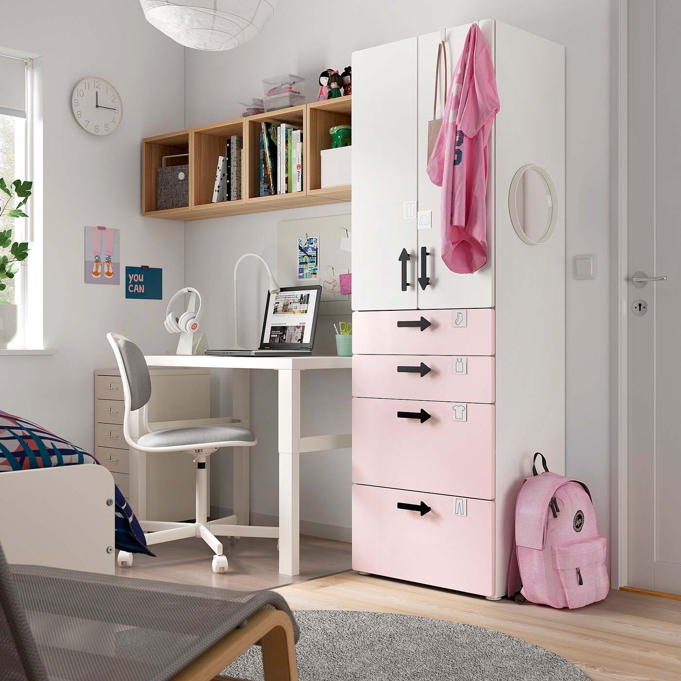 SMÅSTAD / PLATSA wardrobe white pale pink/with 4 drawers - IKEA