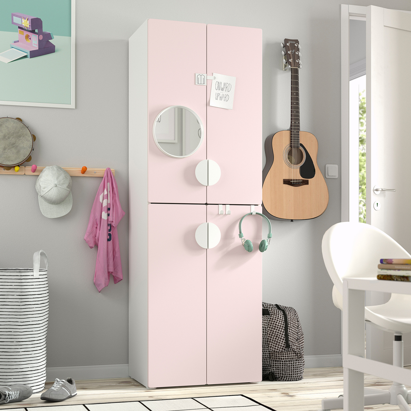 SMÅSTAD wardrobe white pale pink/with 2 clothes rails - IKEA