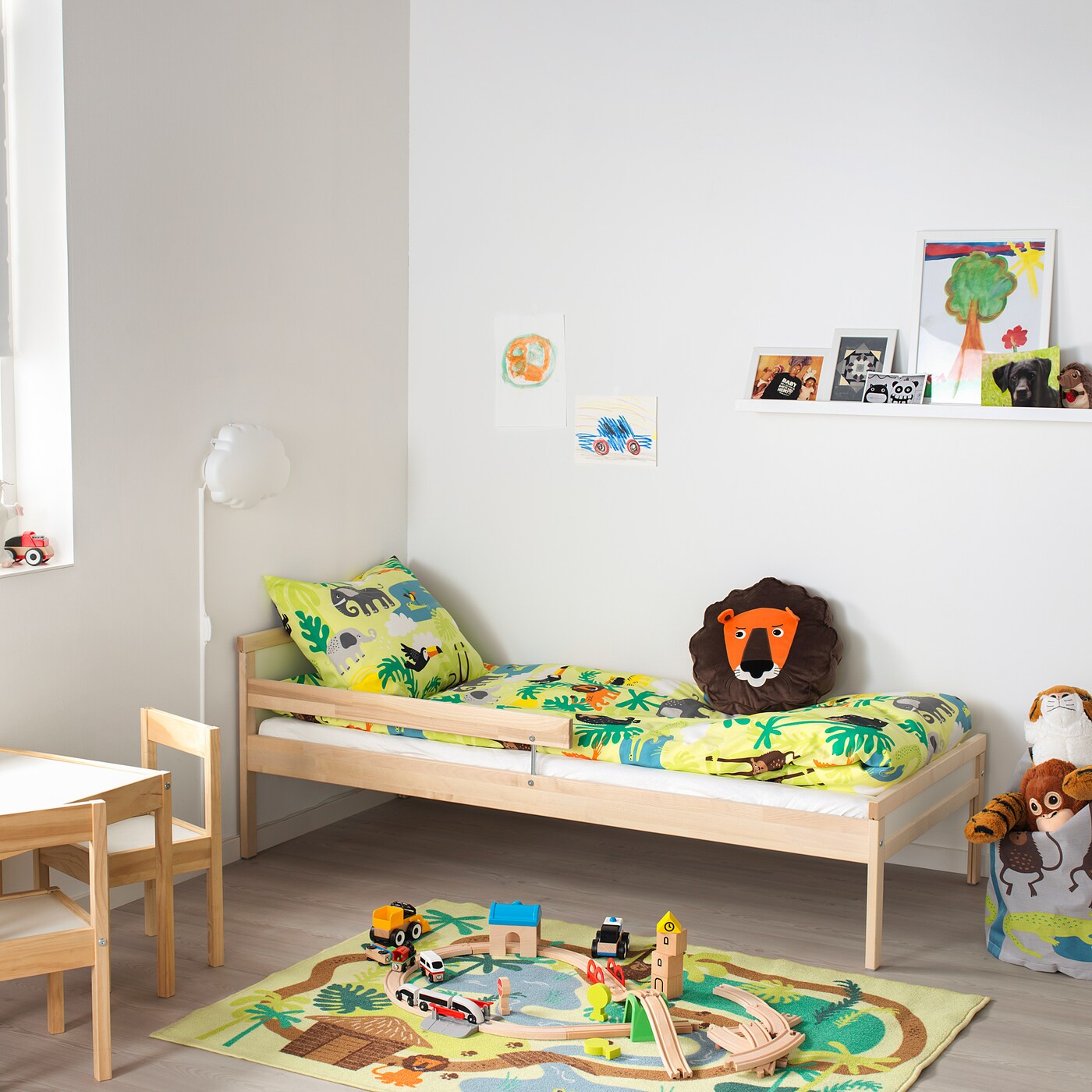 SNIGLAR bed frame and guard rail beech - IKEA