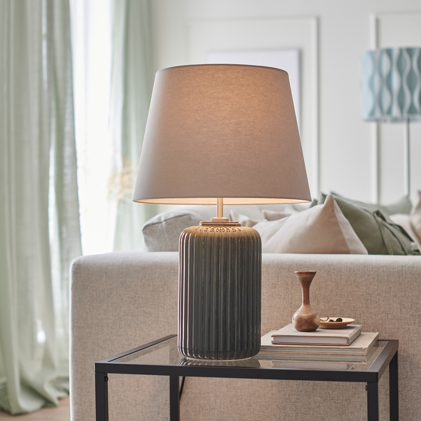 SNÖBYAR table lamp grey-turquoise ceramic/grey - IKEA