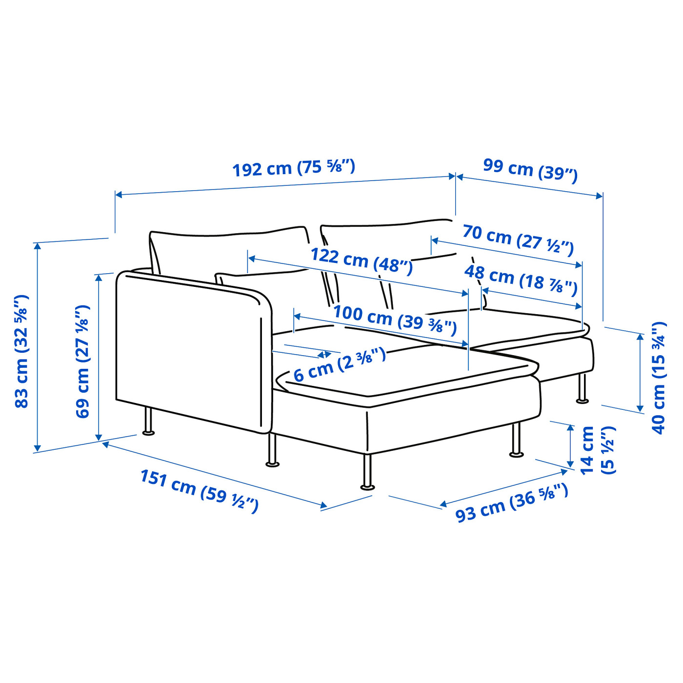 SÖDERHAMN 2-seat sofa with chaise longue with armrest/Tallmyra