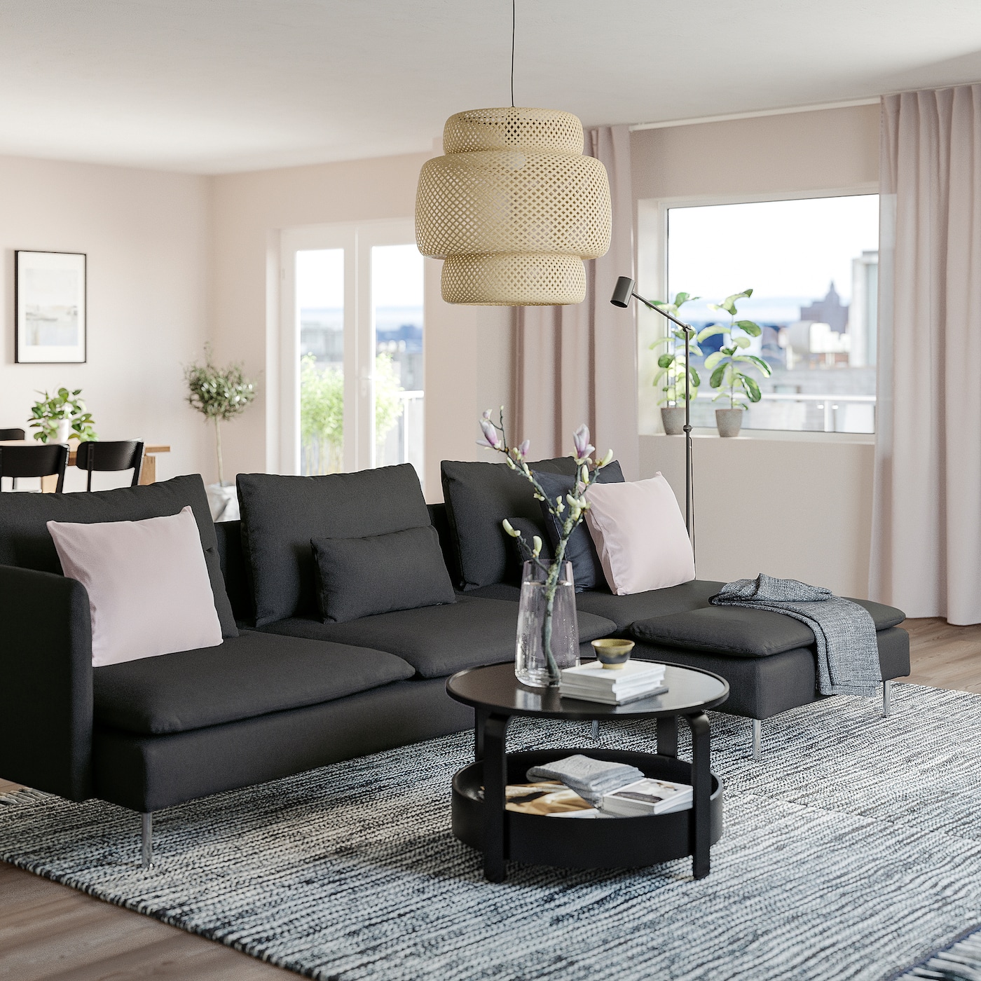 IKEAソファー SÖDERHAMN sectional, 4-seat, with chaise and open end/Viarp beige