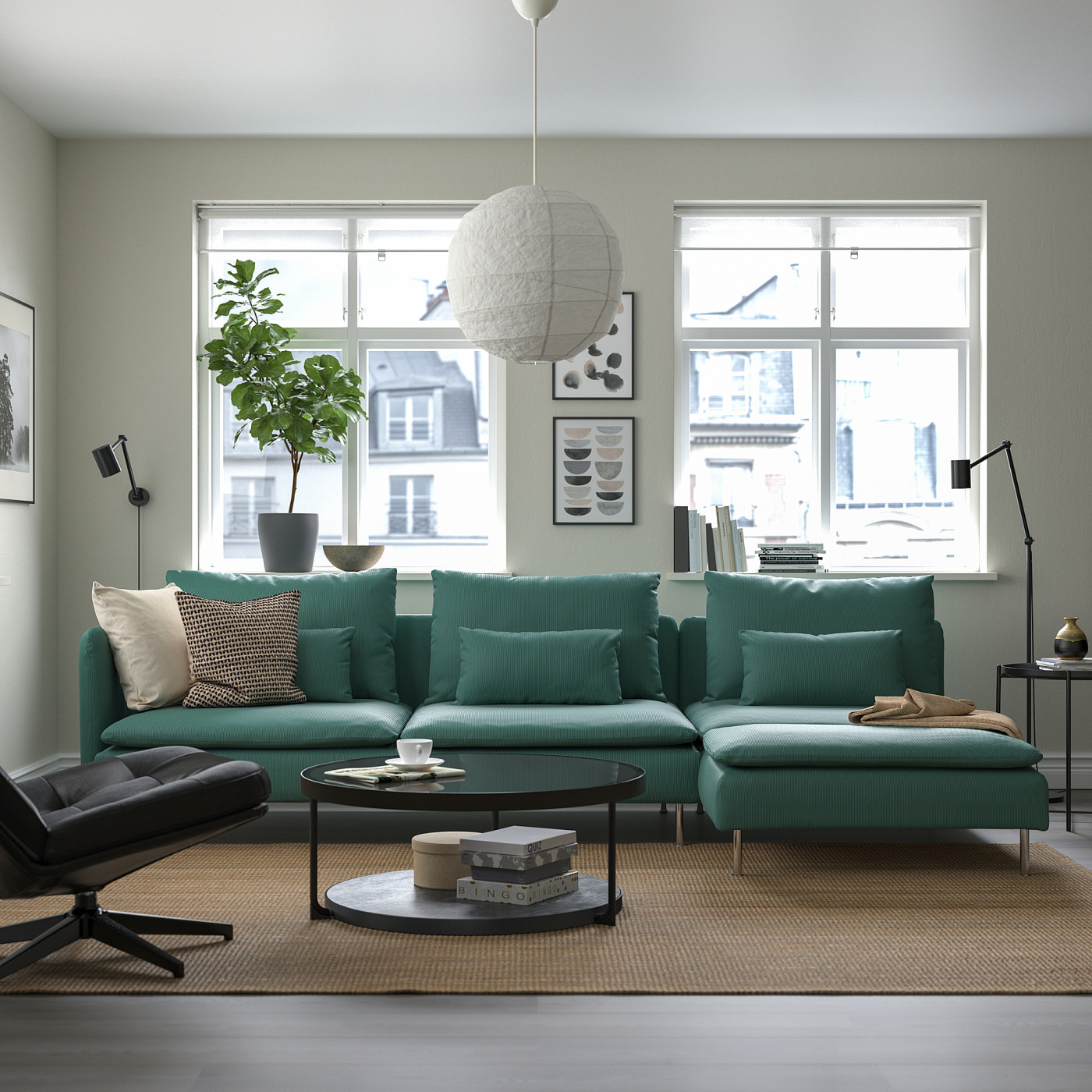 SÖDERHAMN 4-seat sofa with chaise longue and open end Kelinge/grey
