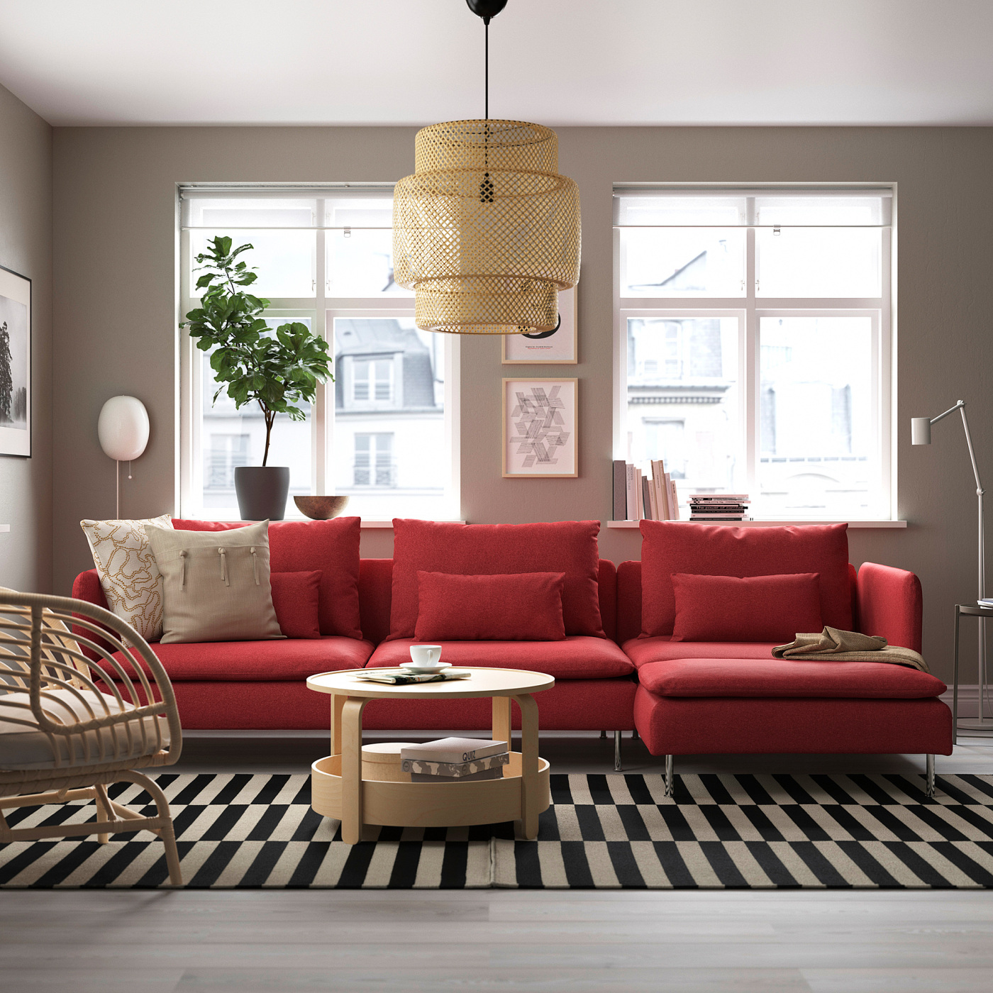 SÖDERHAMN 4-seat sofa with chaise longue Tonerud red - IKEA