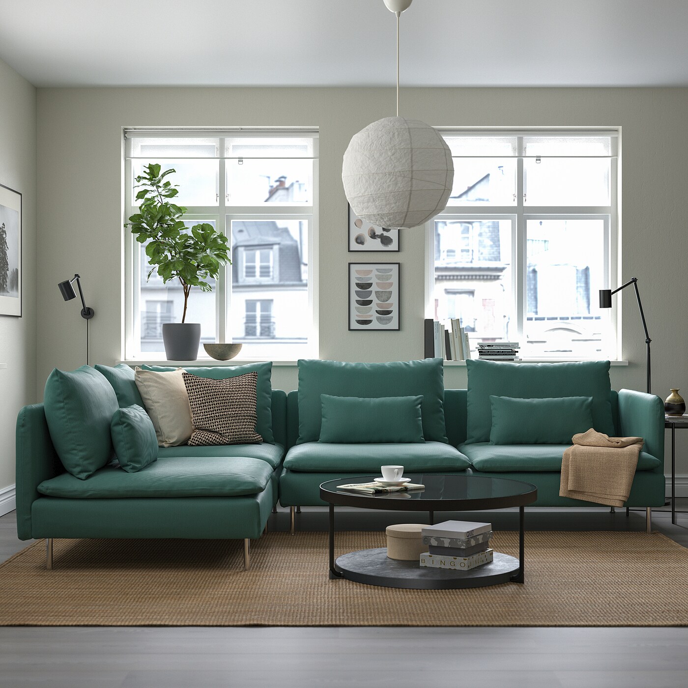 SÖDERHAMN corner sofa, 4-seat with open end/Kelinge grey-turquoise - IKEA