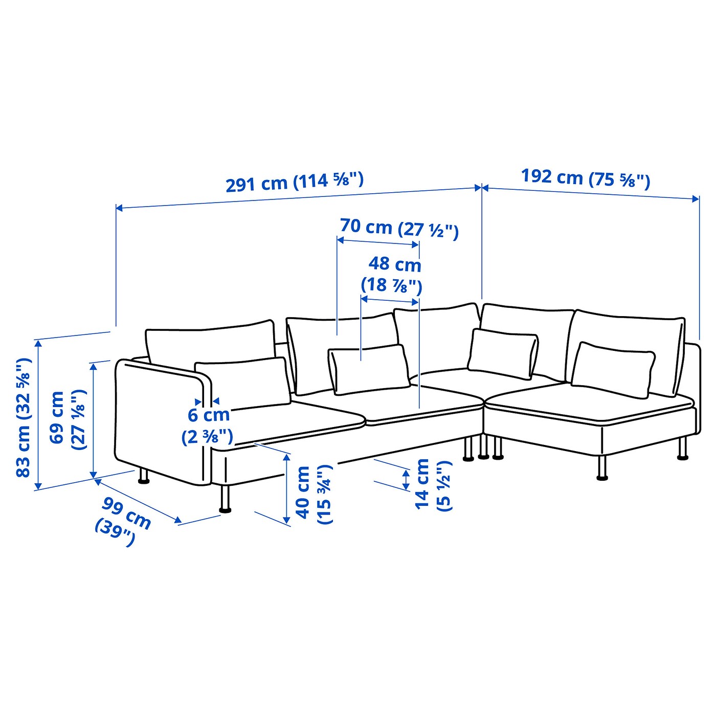SÖDERHAMN corner sofa, 4-seat with open end/Kelinge grey