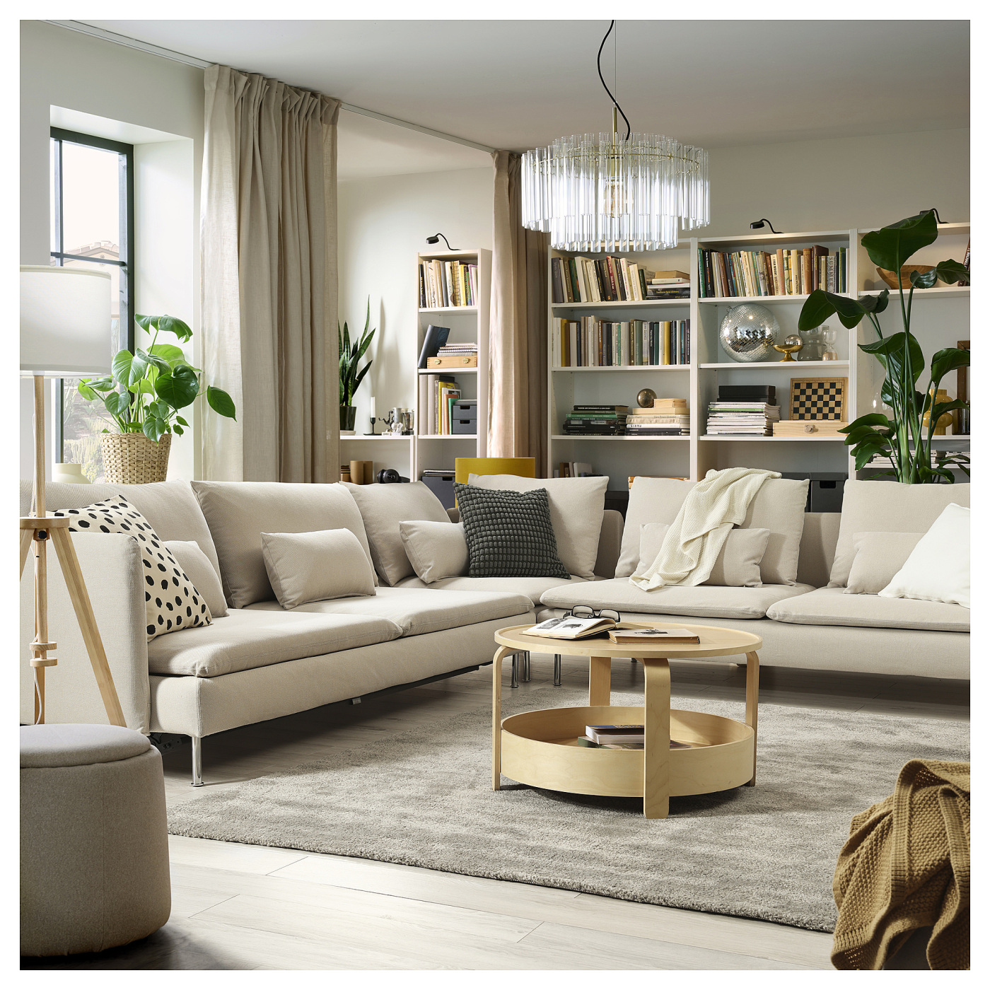 SÖDERHAMN corner sofa-bed, 6-seat Fridtuna light beige - IKEA