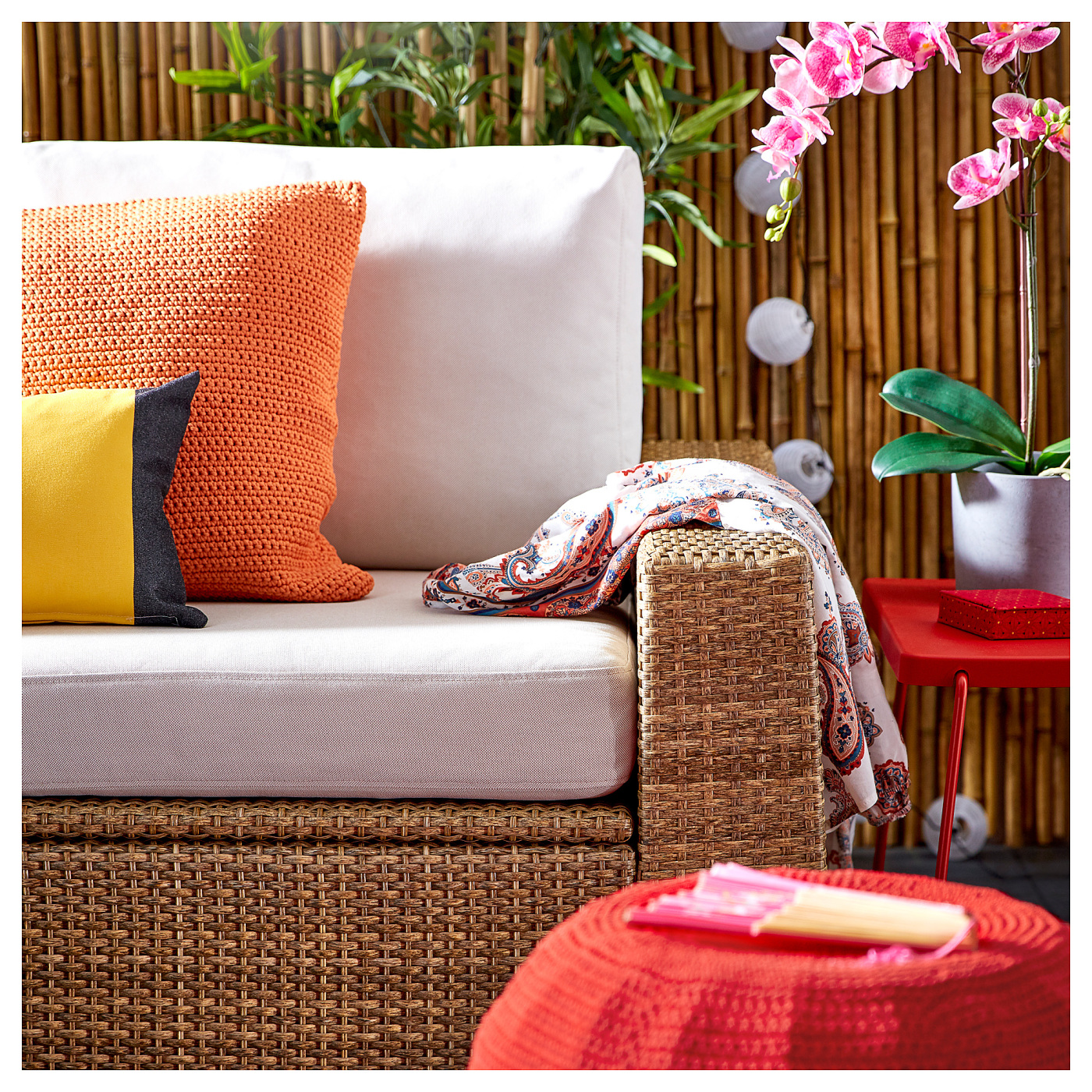 SOLLERÖN 2-seat modular sofa, outdoor brown/Frösön/Duvholmen beige
